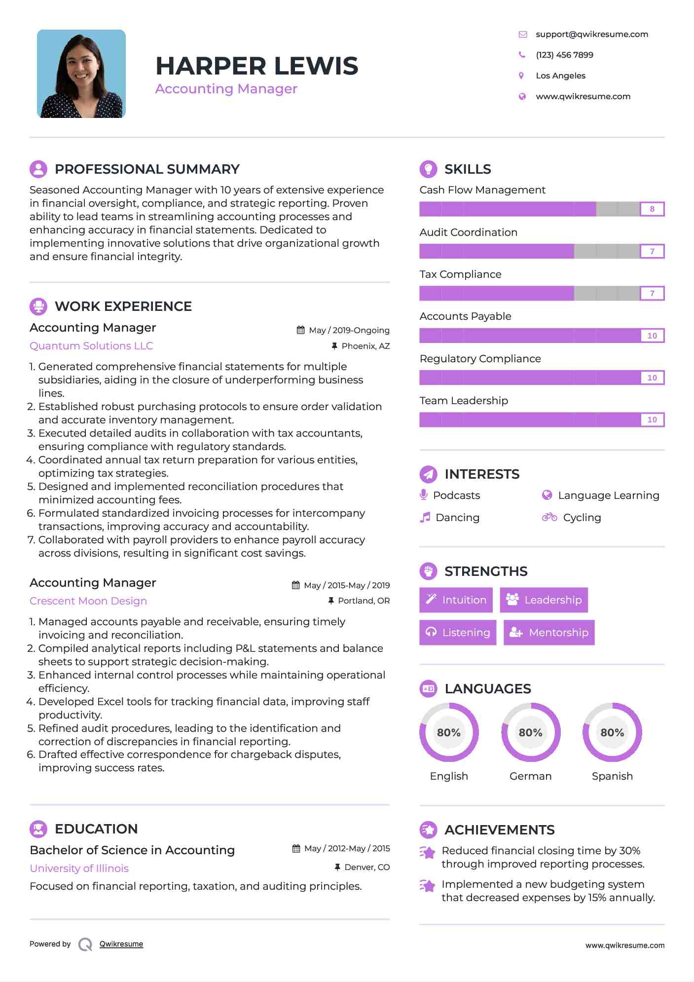 Accounting Manager Resume Samples Qwikresume