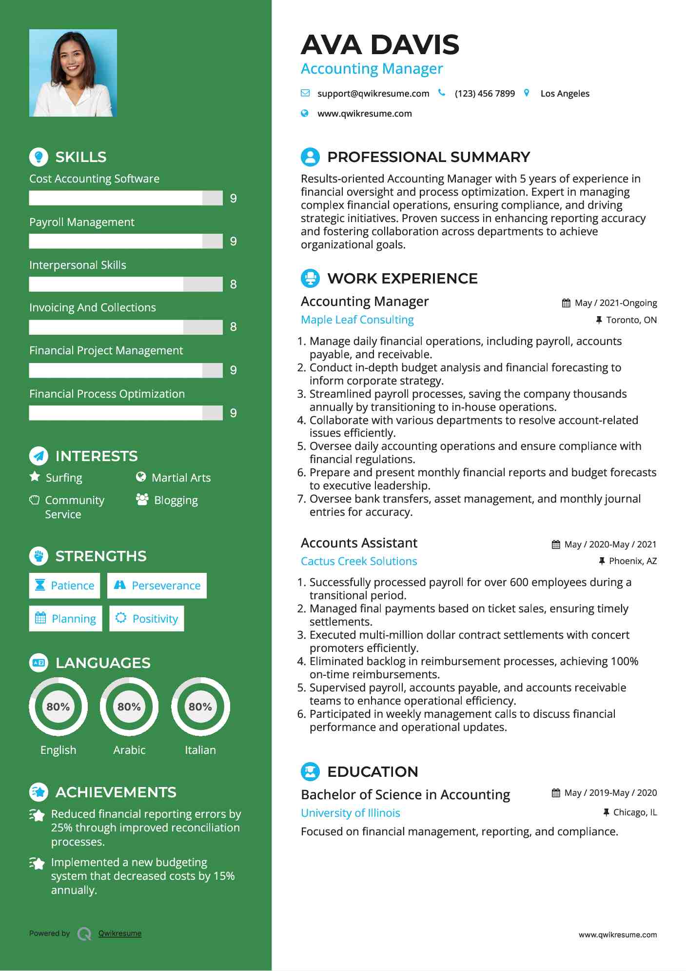 Accounting Manager Resume Samples Qwikresume