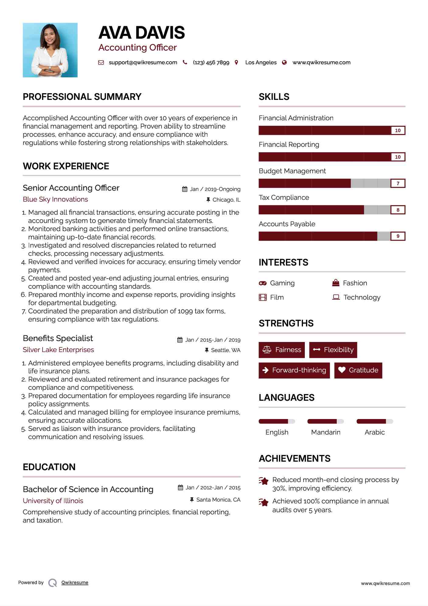Senior Accounting Officer Resume Format