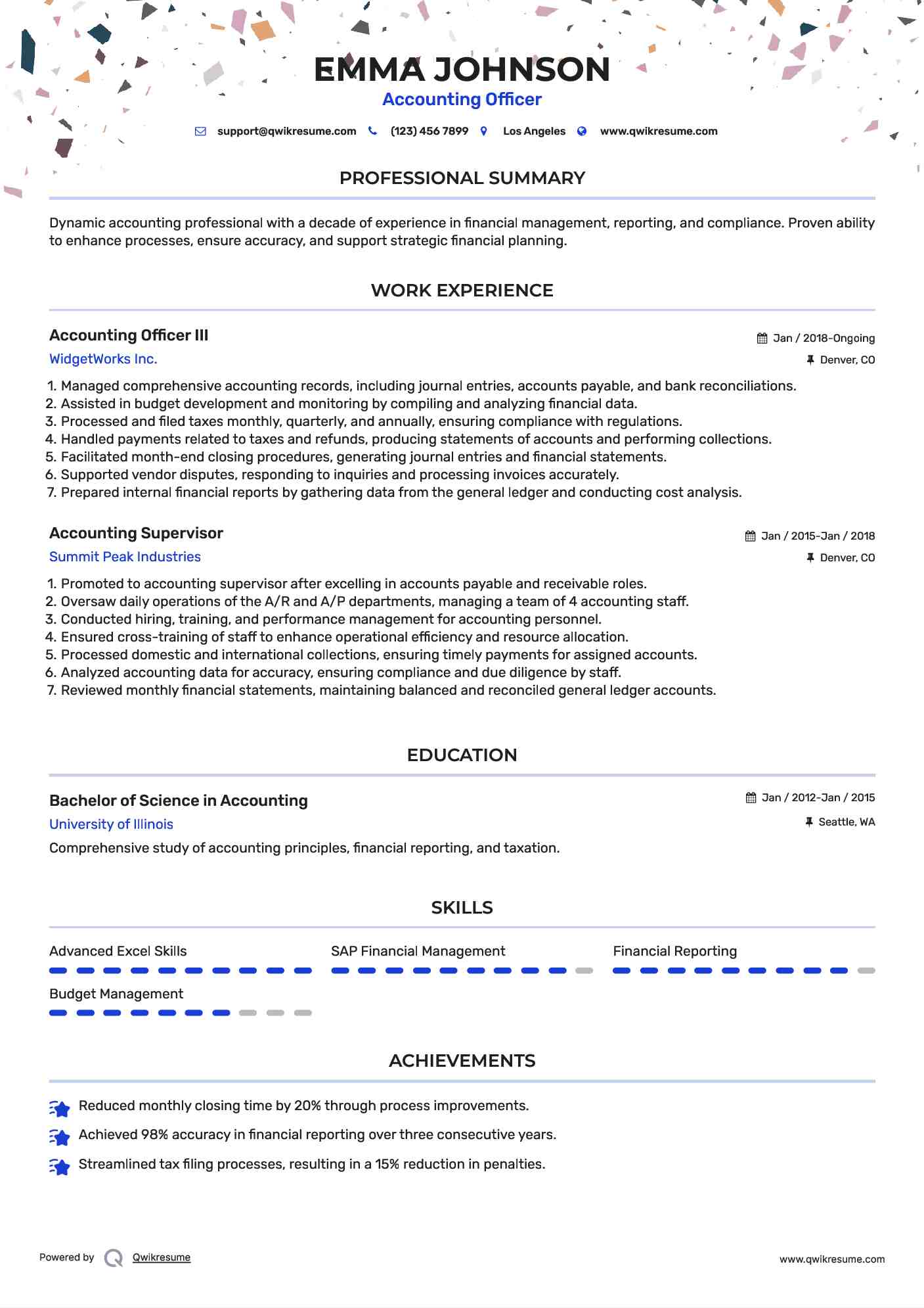 Accounting Officer III Resume Format