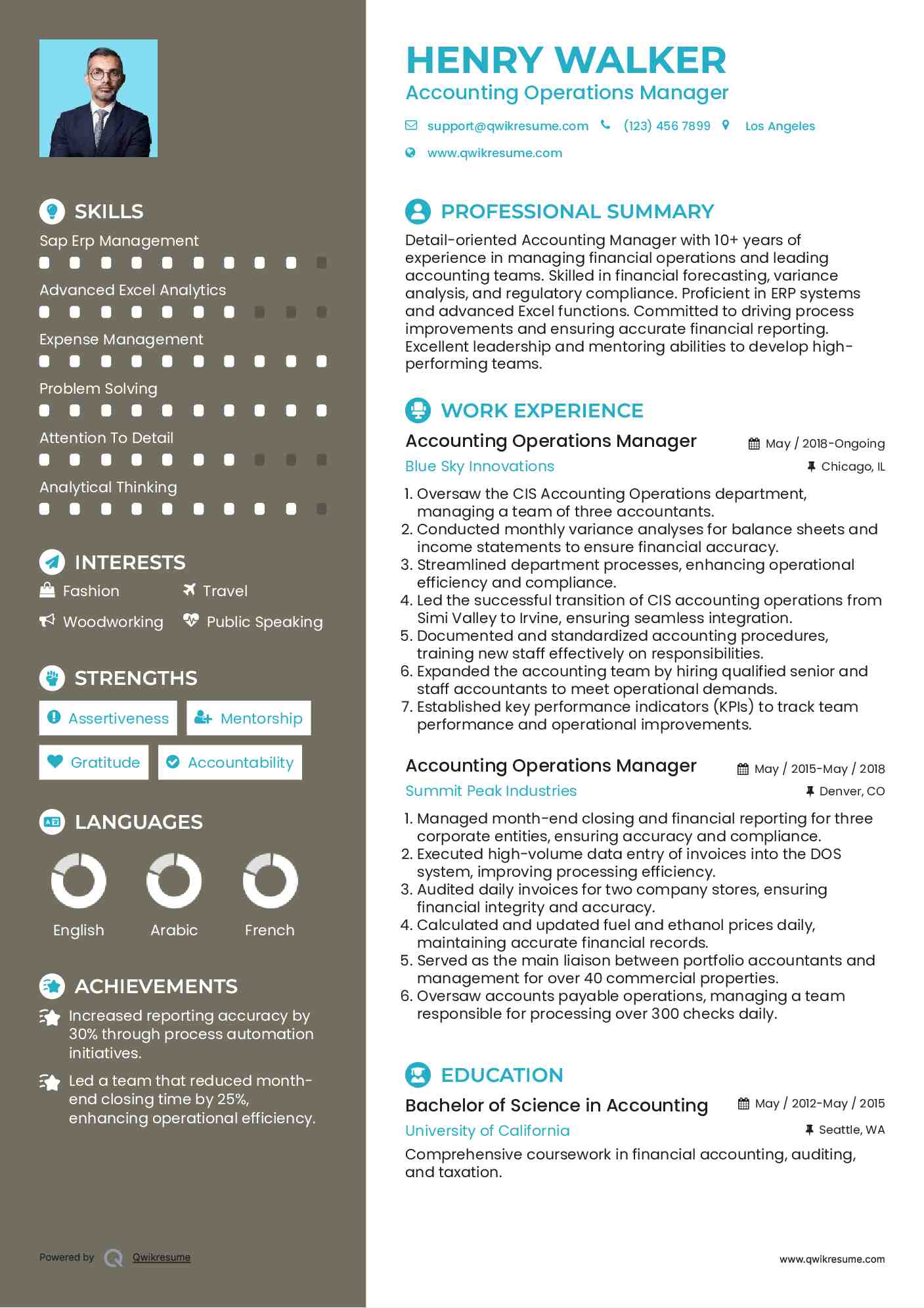 Accounting Operations Manager Resume Model