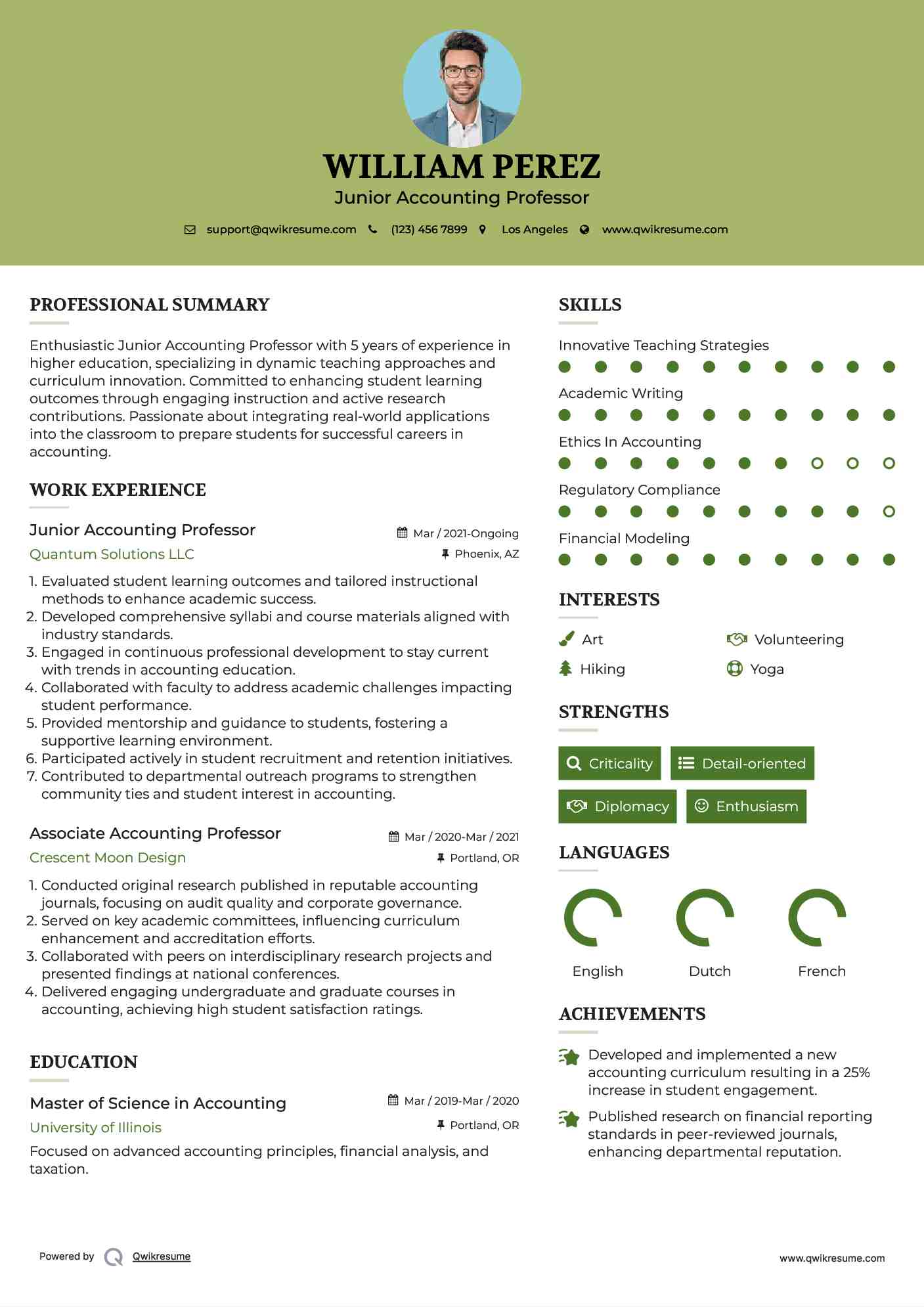 Junior Accounting Professor Resume Format