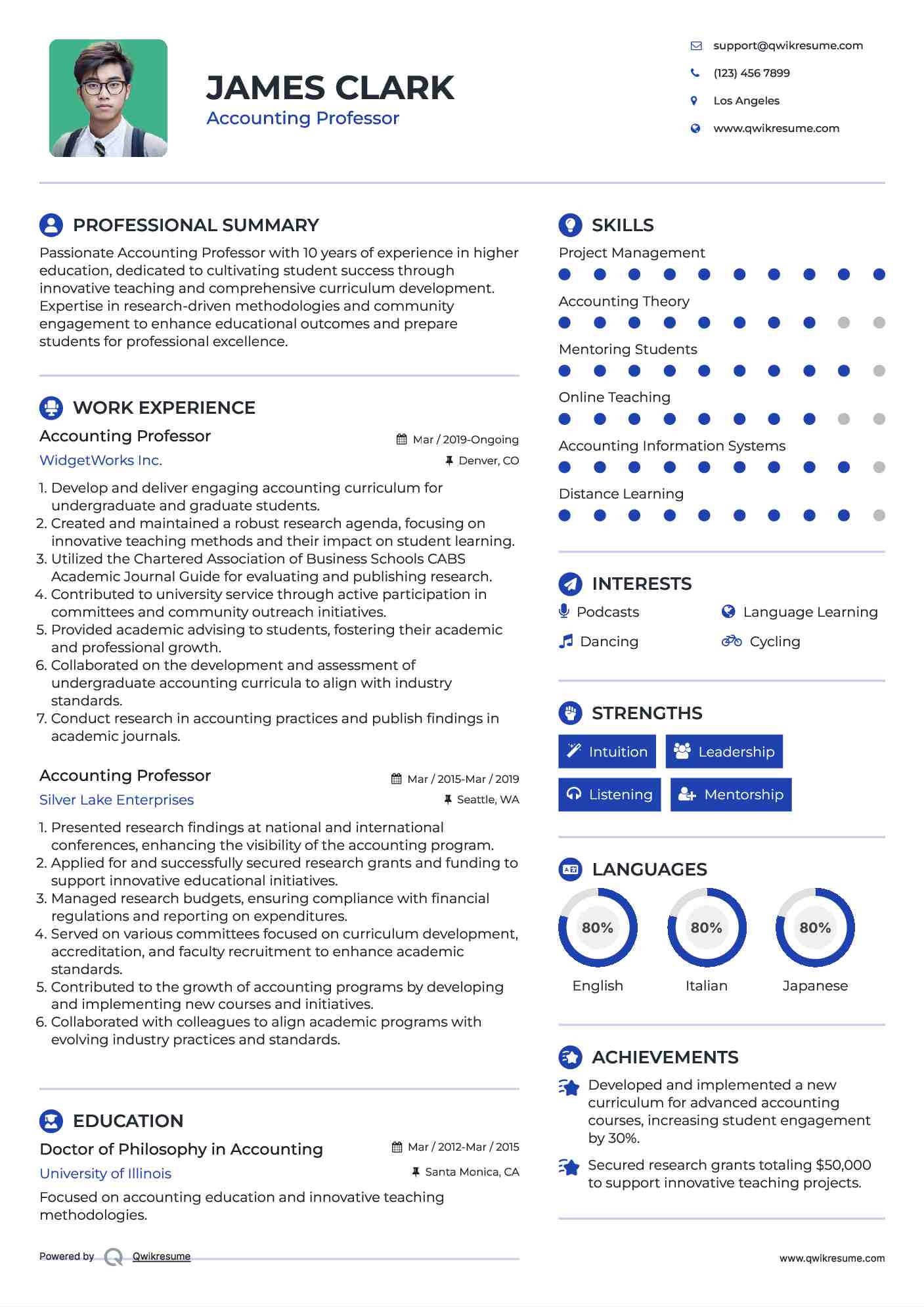 Accounting Professor Resume Model