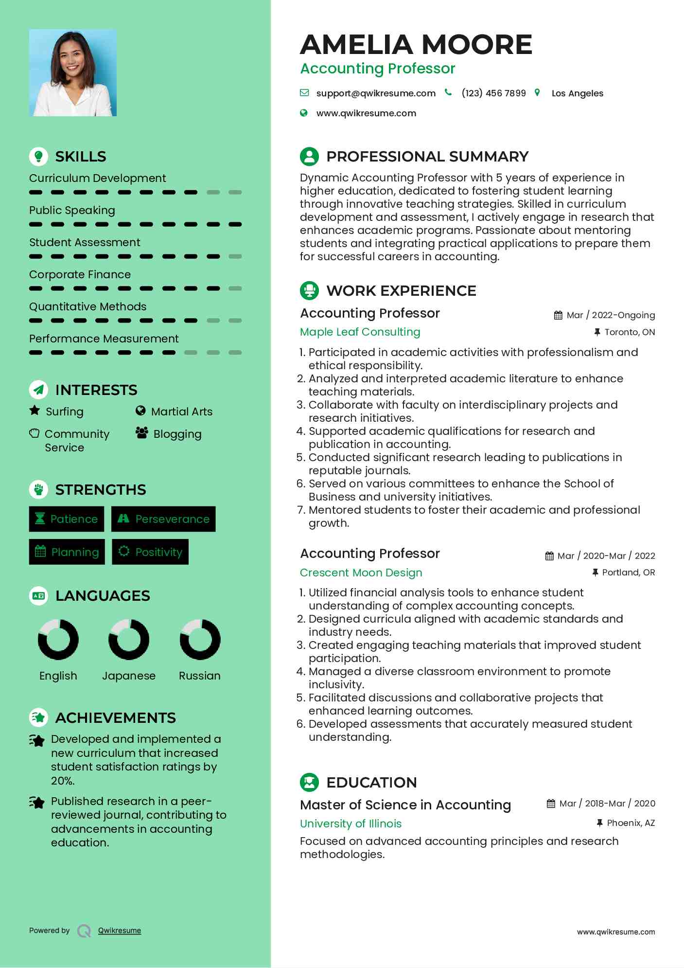 Accounting Professor Resume Model