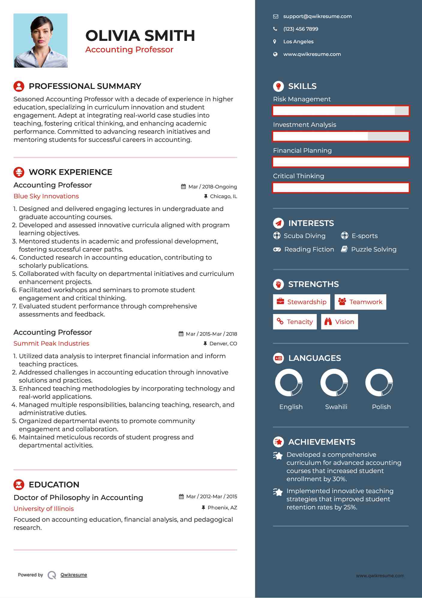 Accounting Professor Resume Format