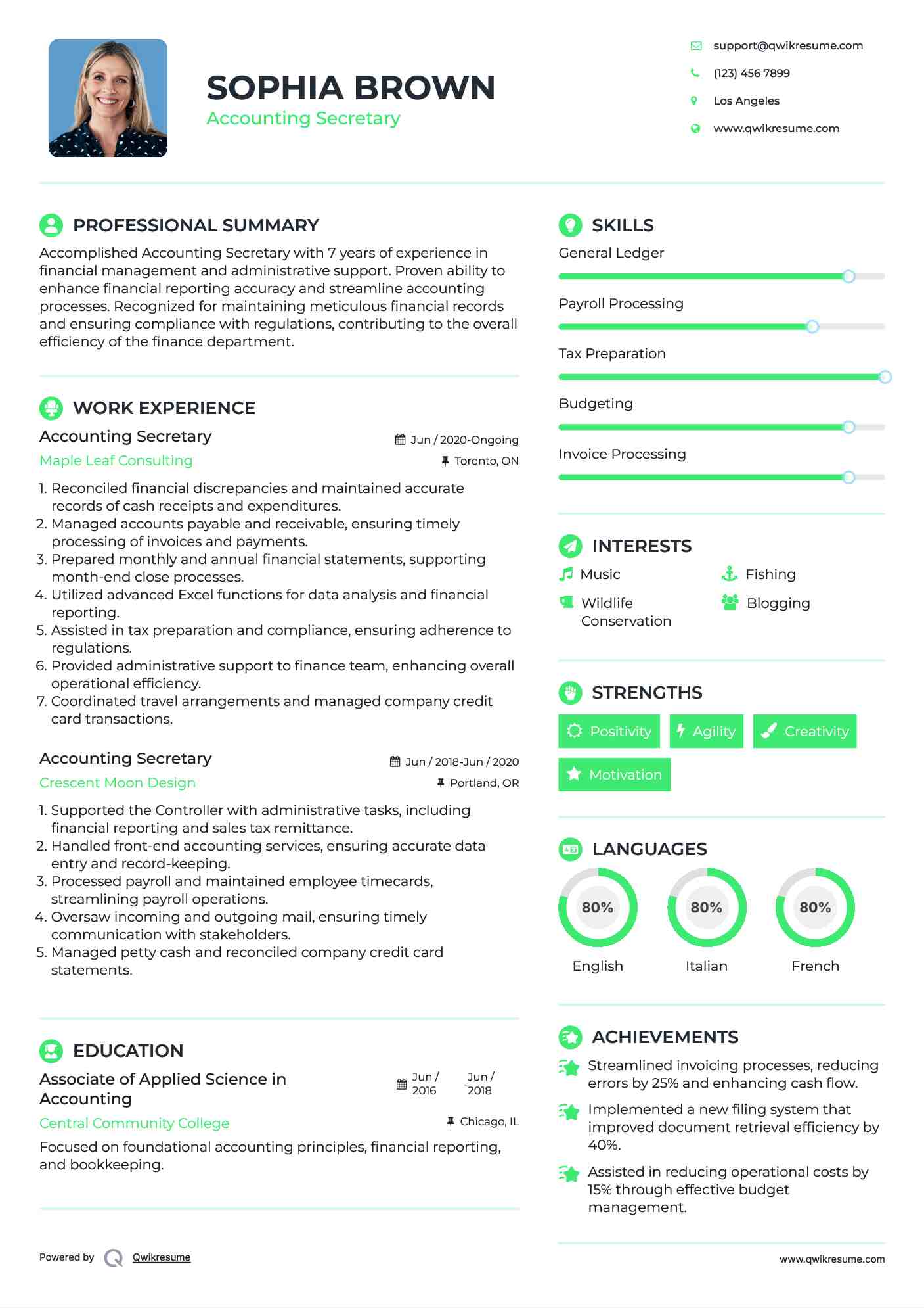 Accounting Secretary Resume Template
