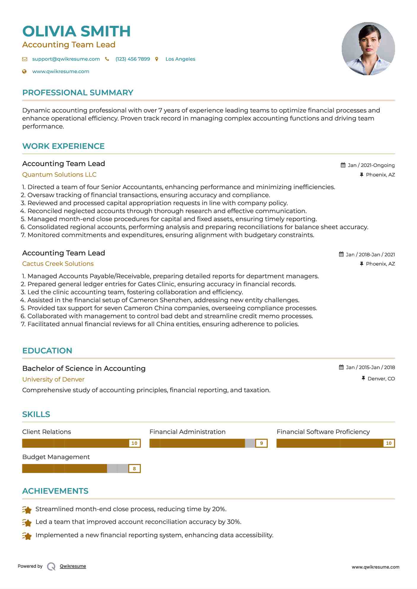 Accounting Team Lead Resume Template