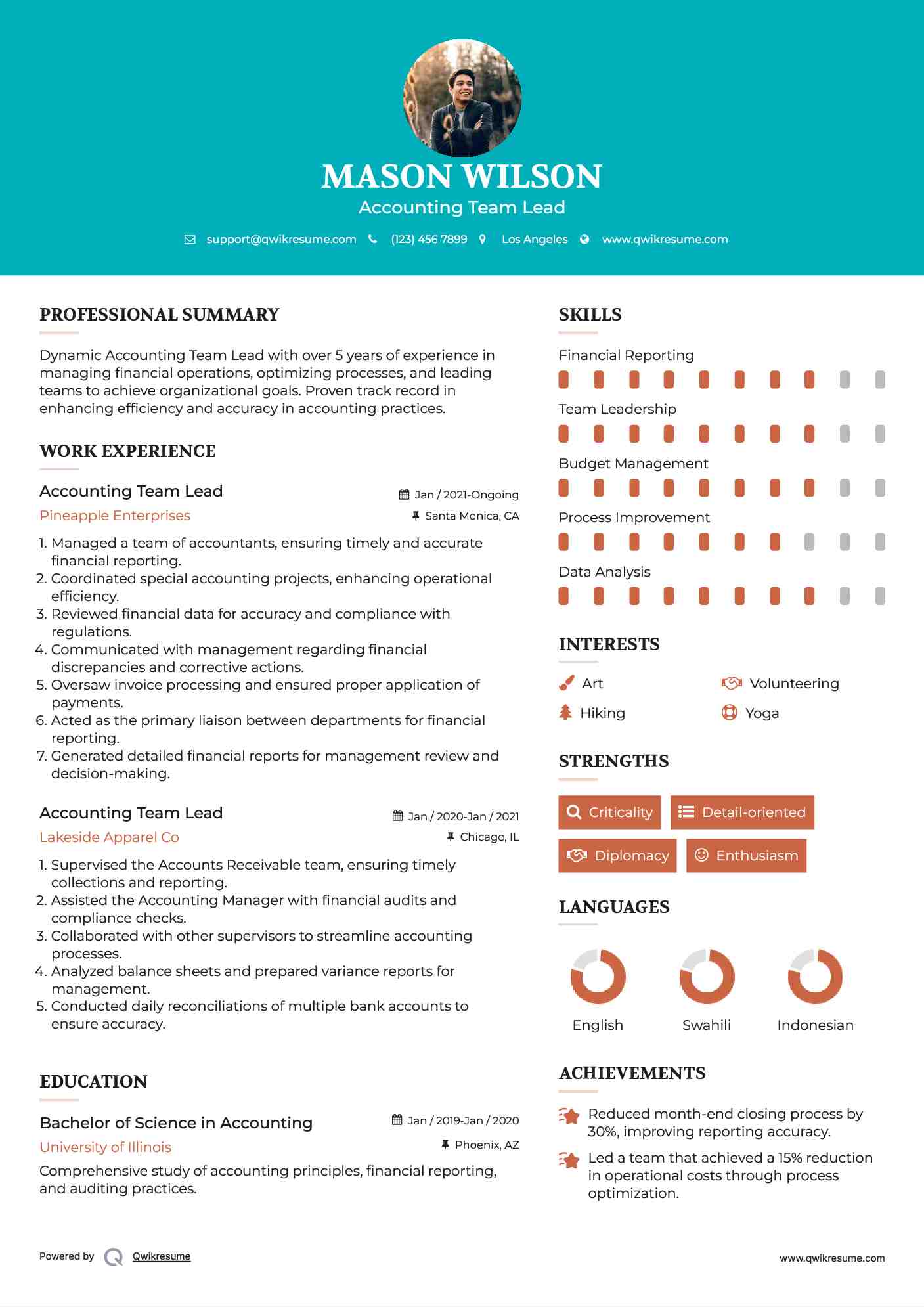 Accounting Team Lead Resume Template