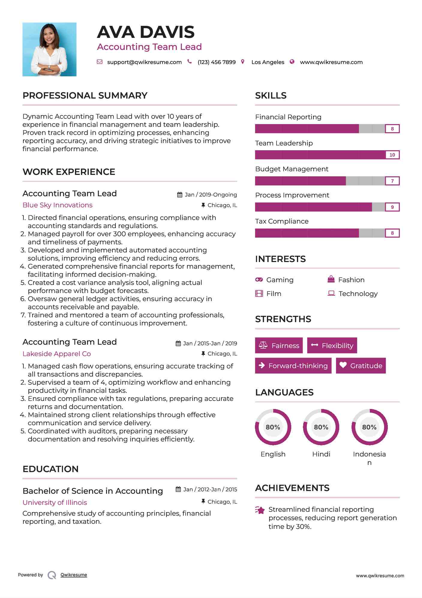 Accounting Team Lead Resume Sample