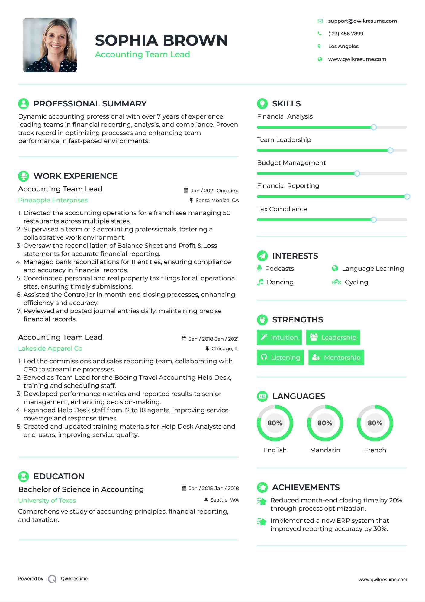 Accounting Team Lead Resume Format