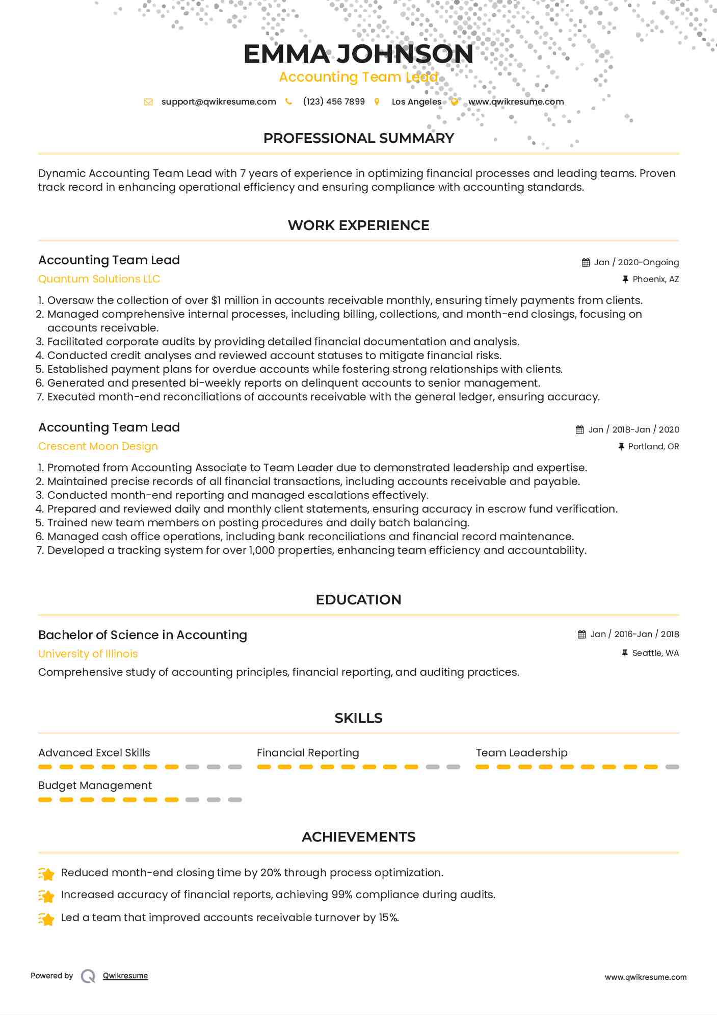 Accounting Team Lead Resume Format