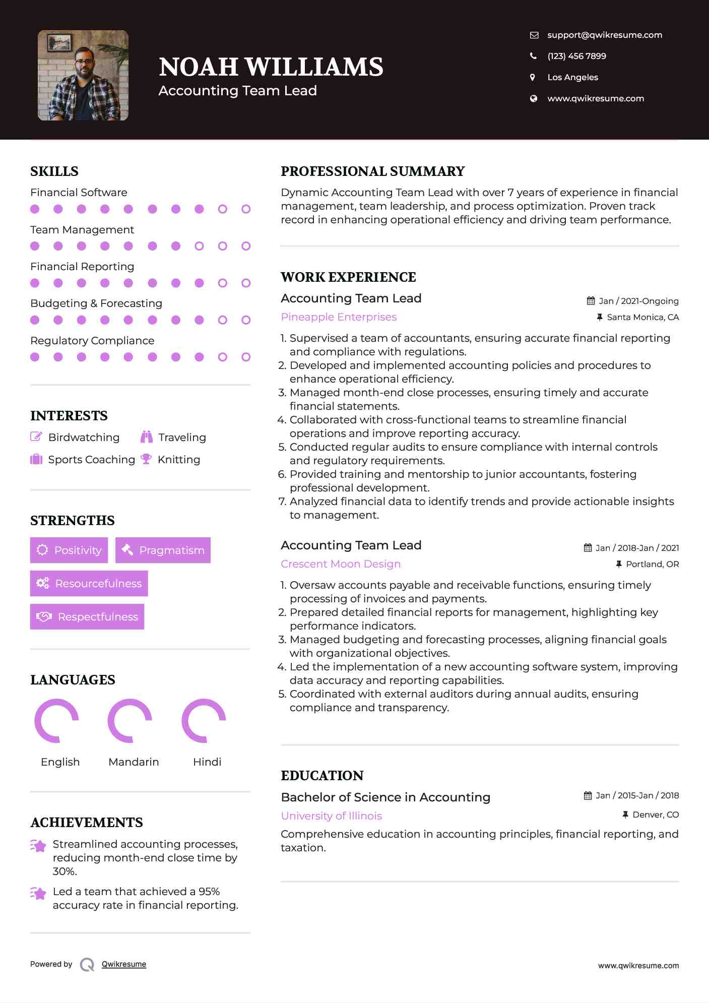 Accounting Team Lead Resume Sample