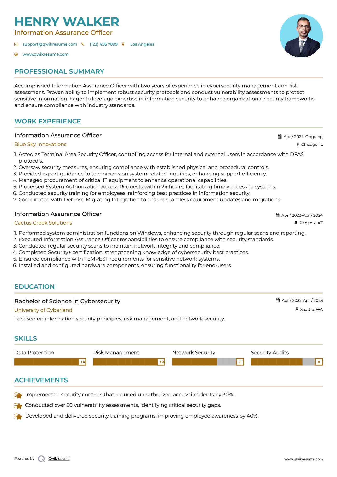 Information Assurance Officer Resume Example