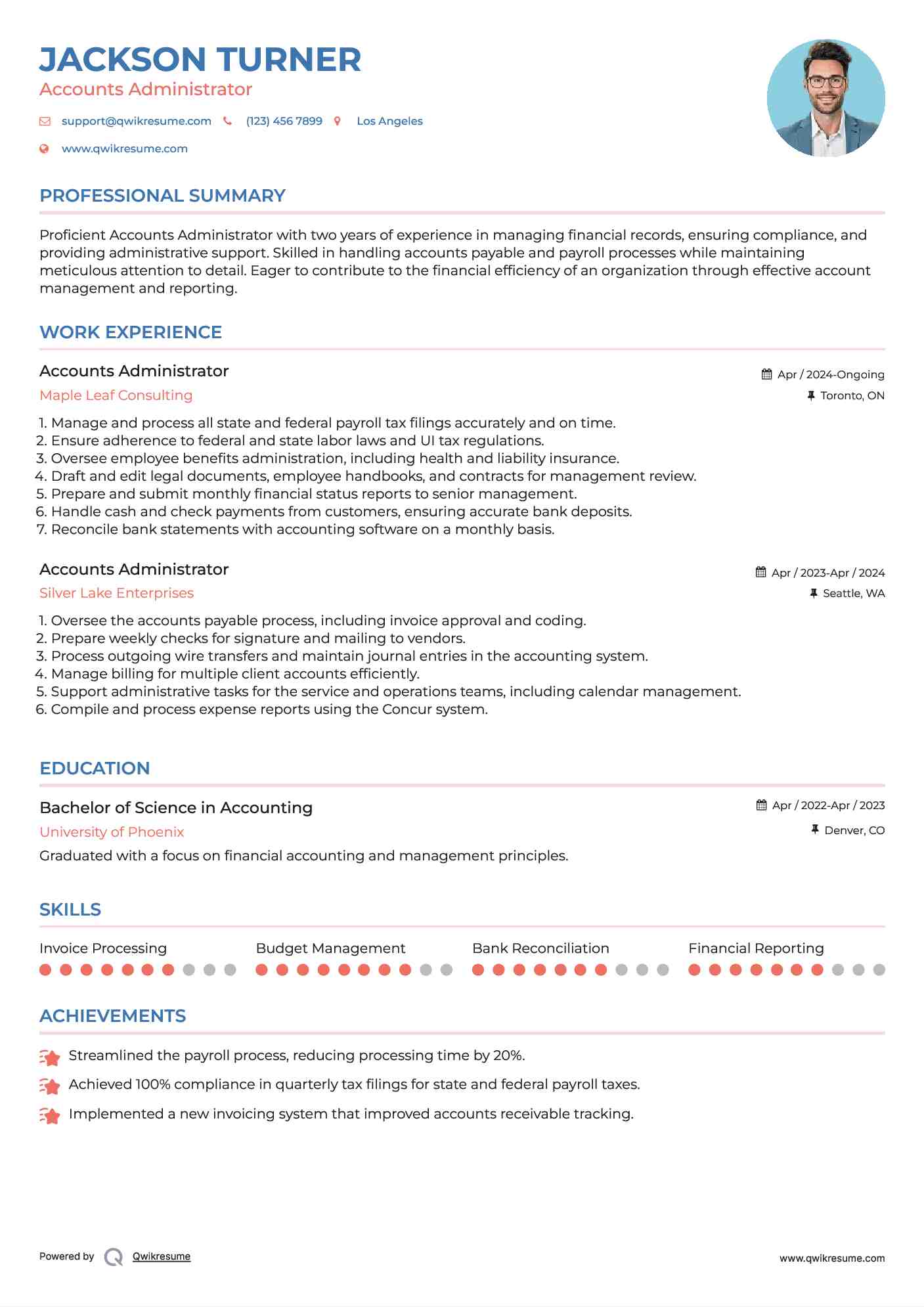 Accounts Administrator Resume Example