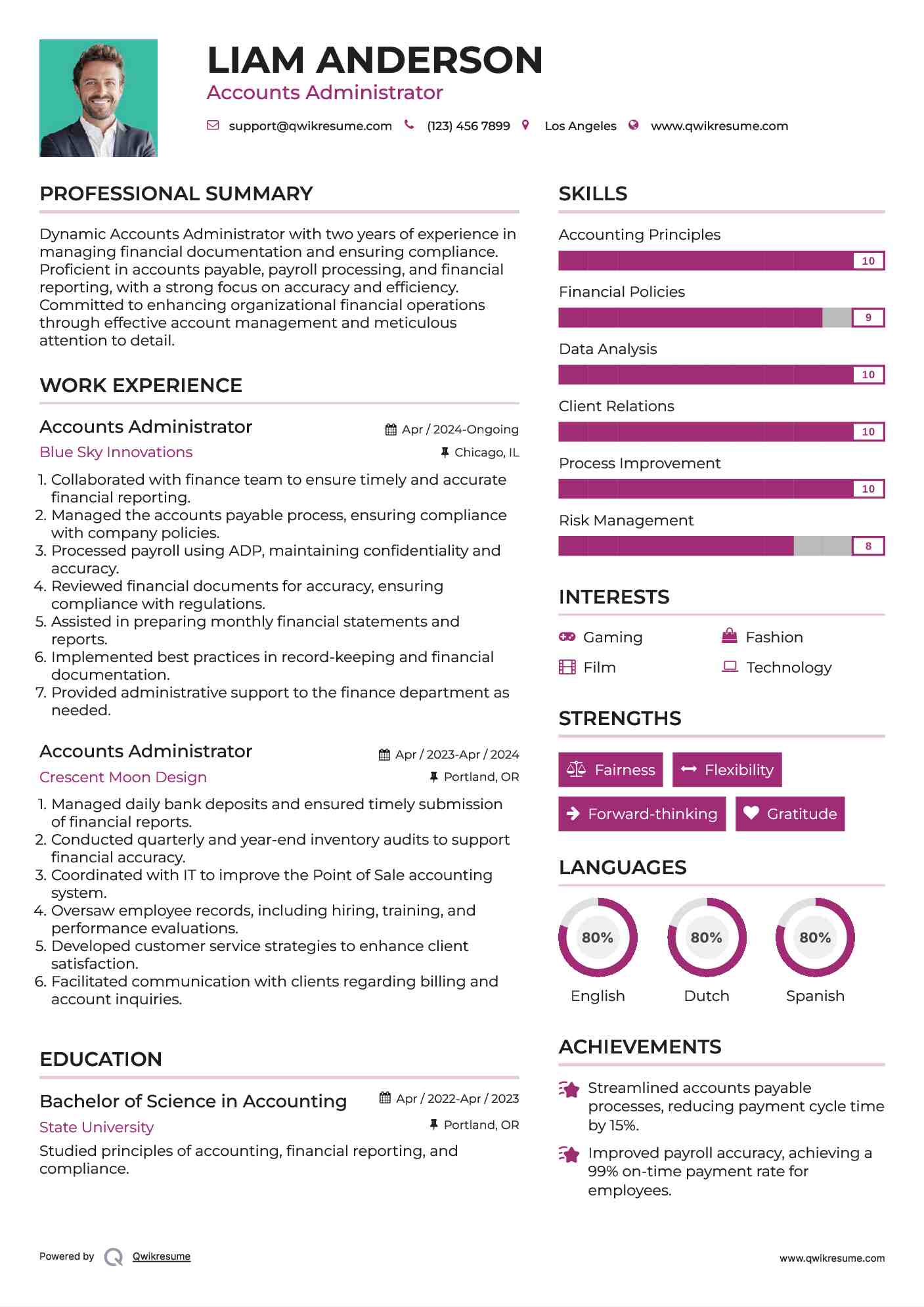 Accounts Administrator Resume Model