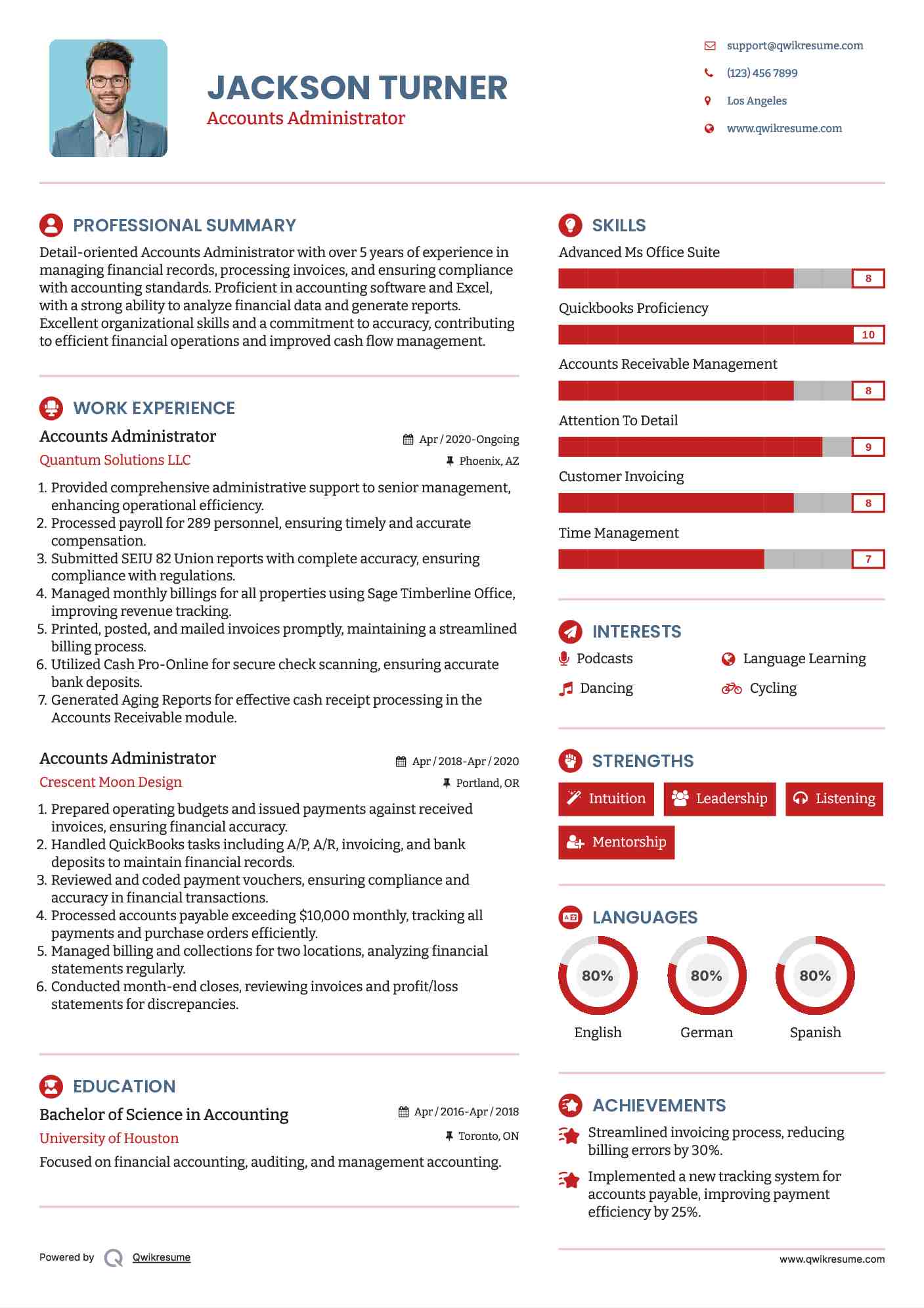 Accounts Administrator Resume Example