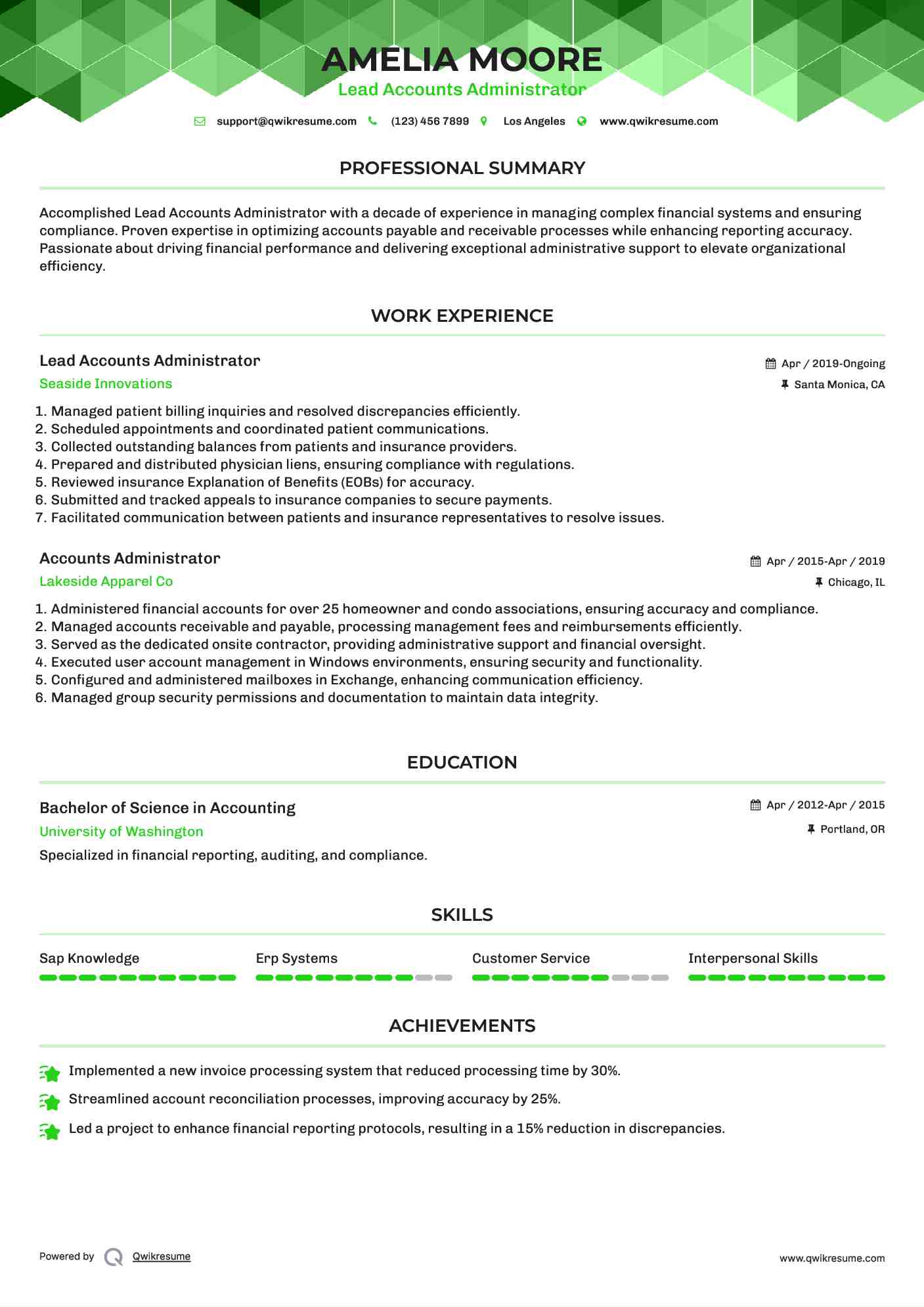 Lead Accounts Administrator Resume Format