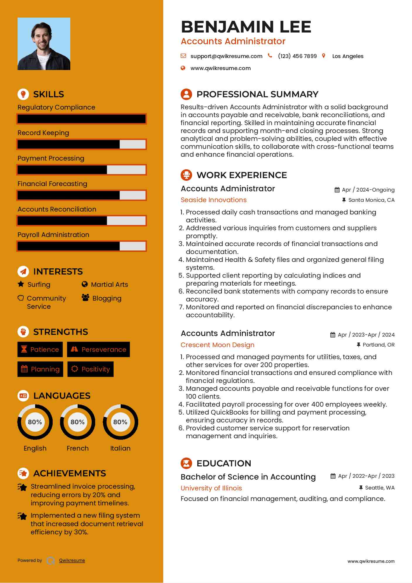 Accounts Administrator Resume Sample