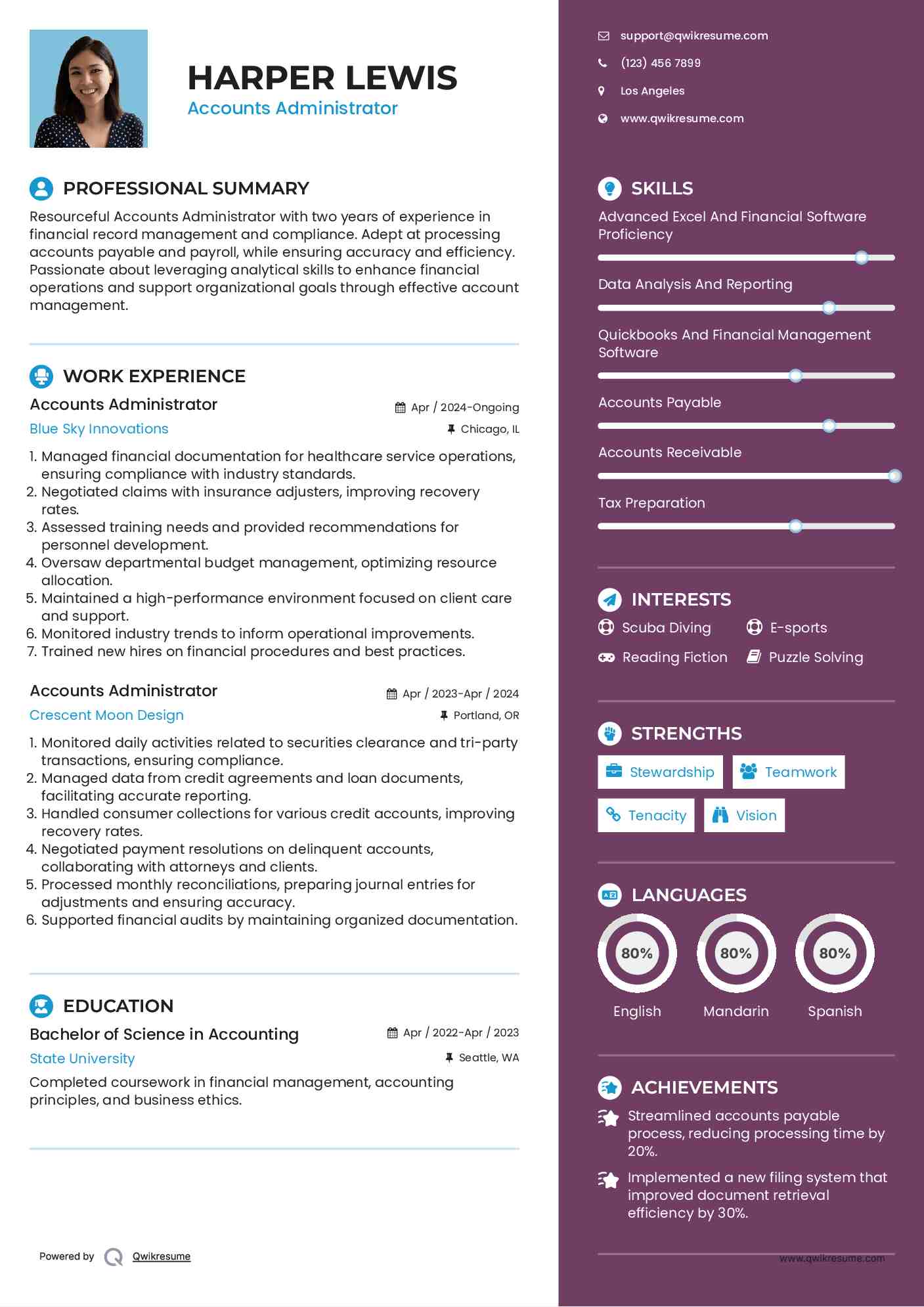 Accounts Administrator Resume Example