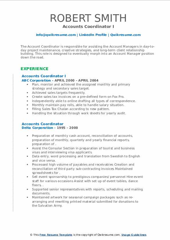 Accounts Coordinator Resume Samples QwikResume