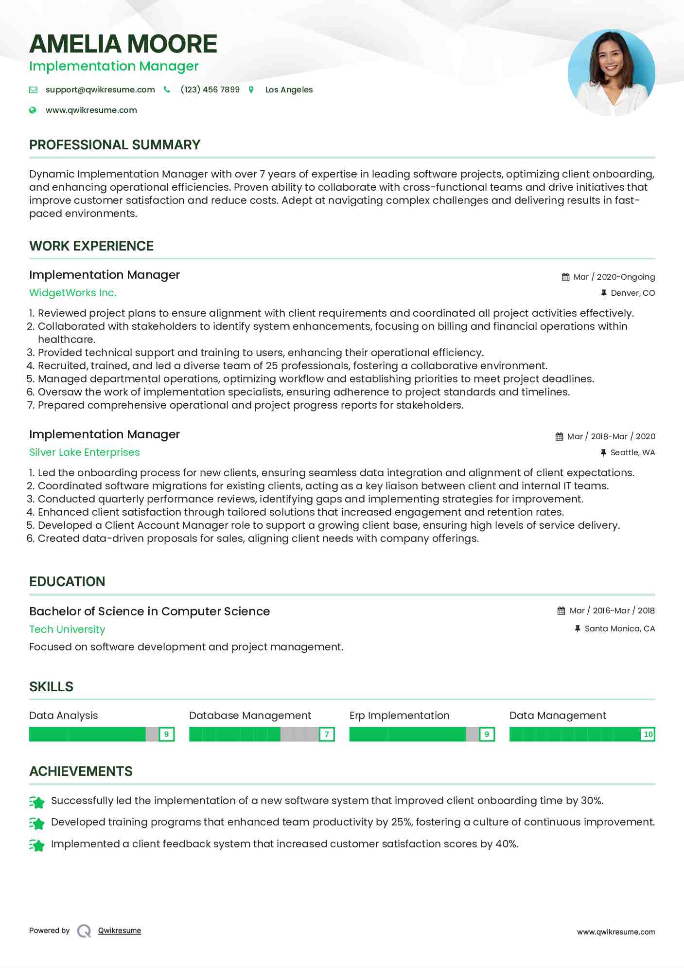 Implementation Manager Resume Format