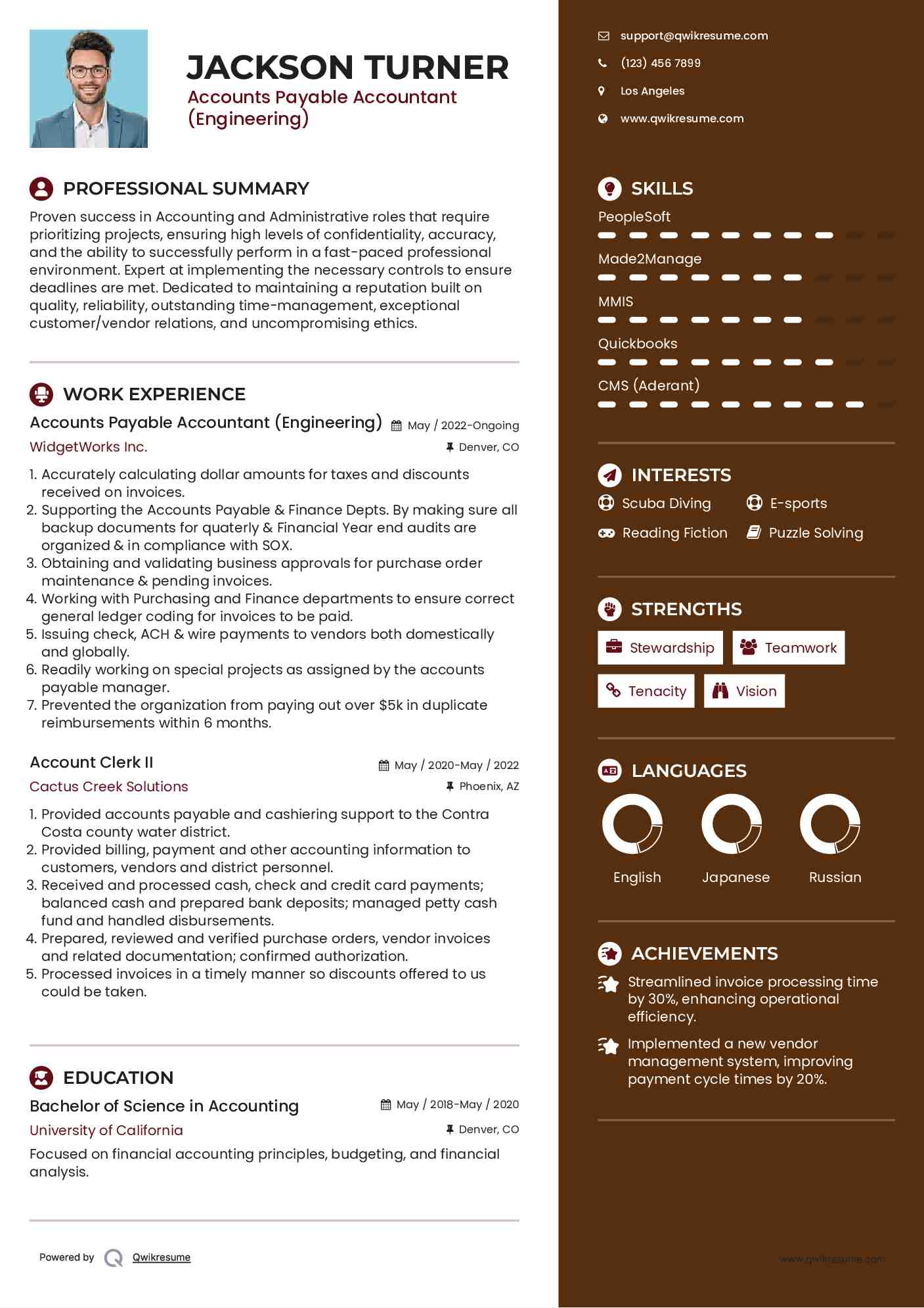 Accounts Payable Accountant (Engineering) Resume Sample
