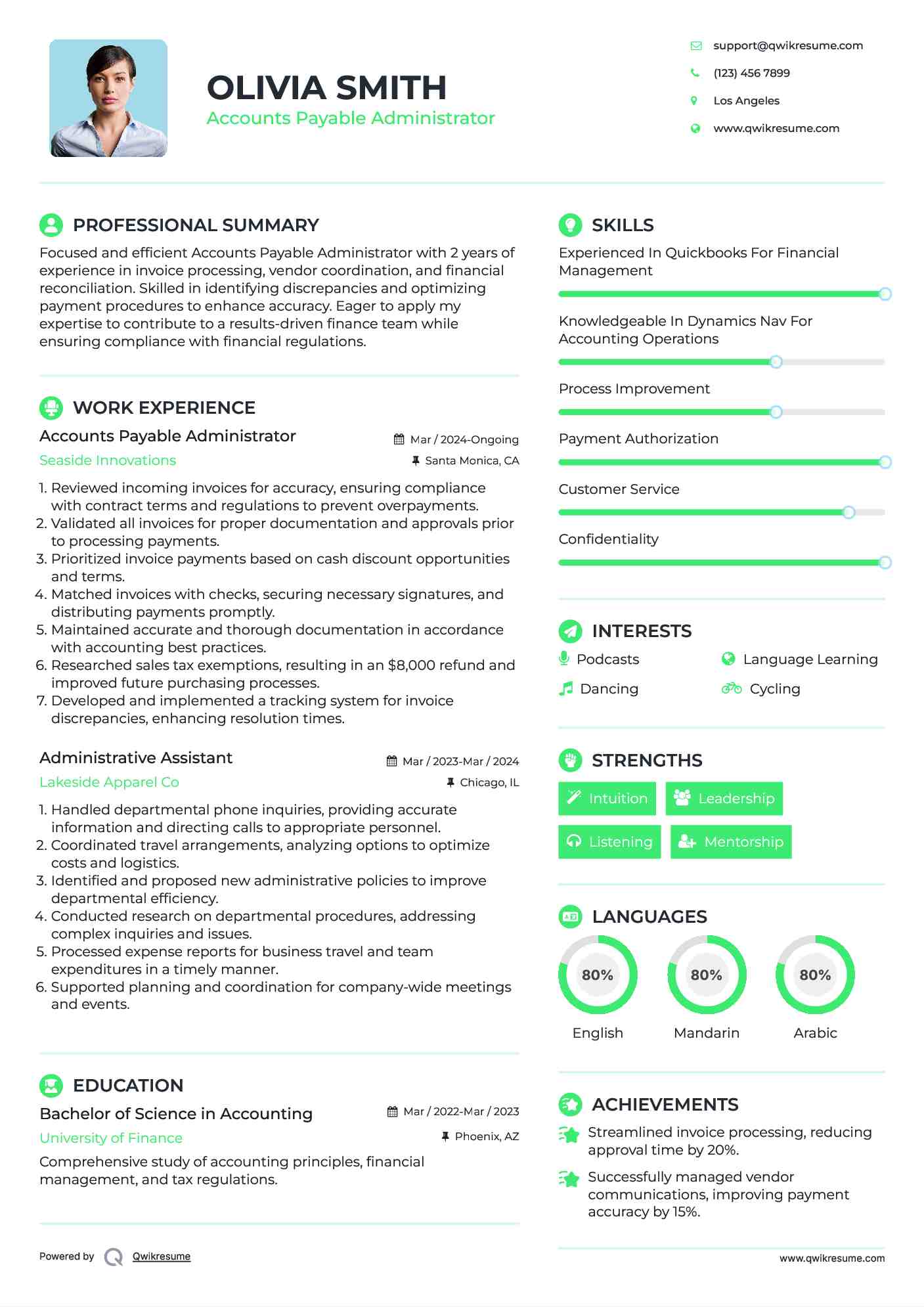 Accounts Payable Administrator Resume Template