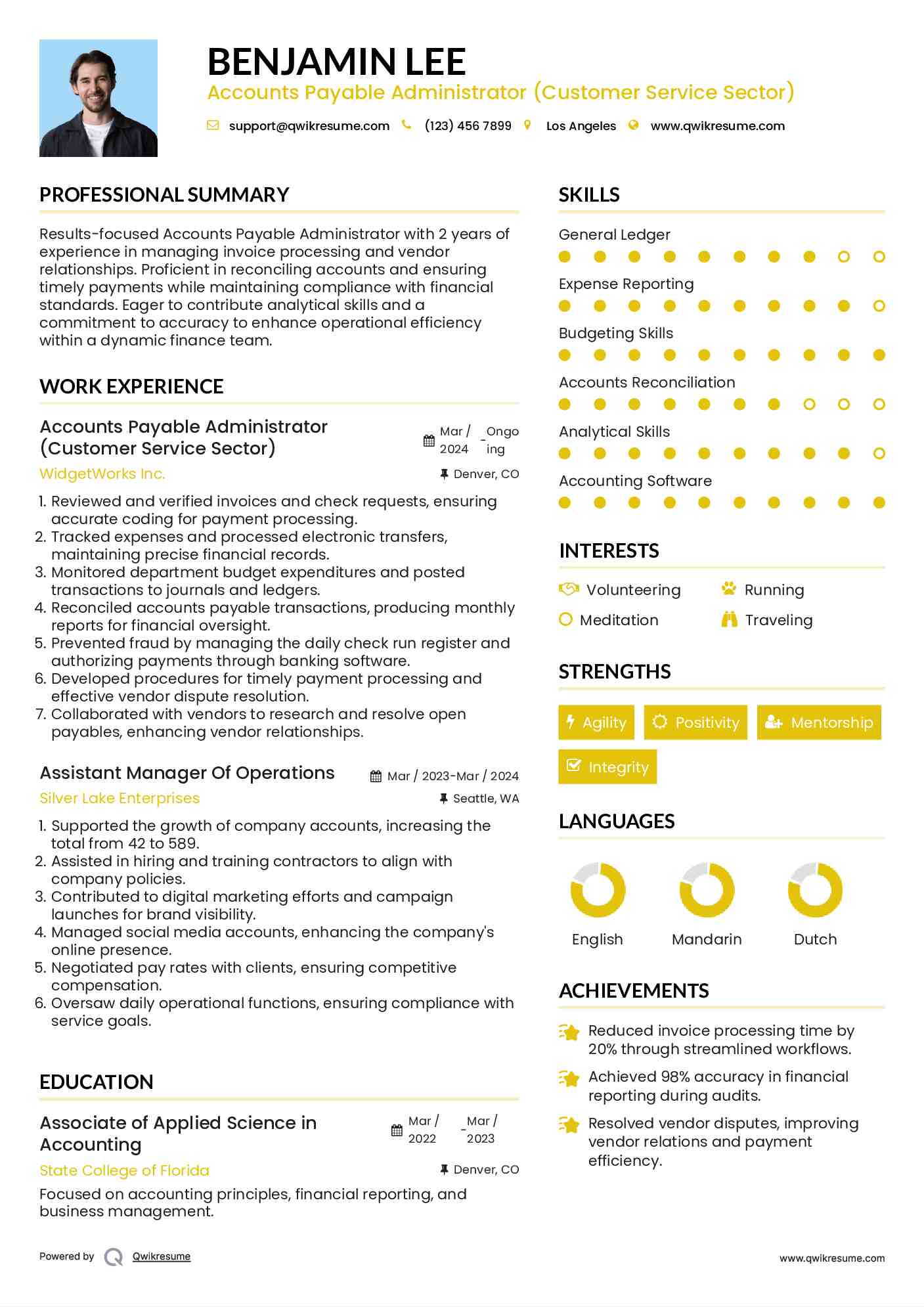 Accounts Payable Administrator (Customer Service Sector) Resume Sample