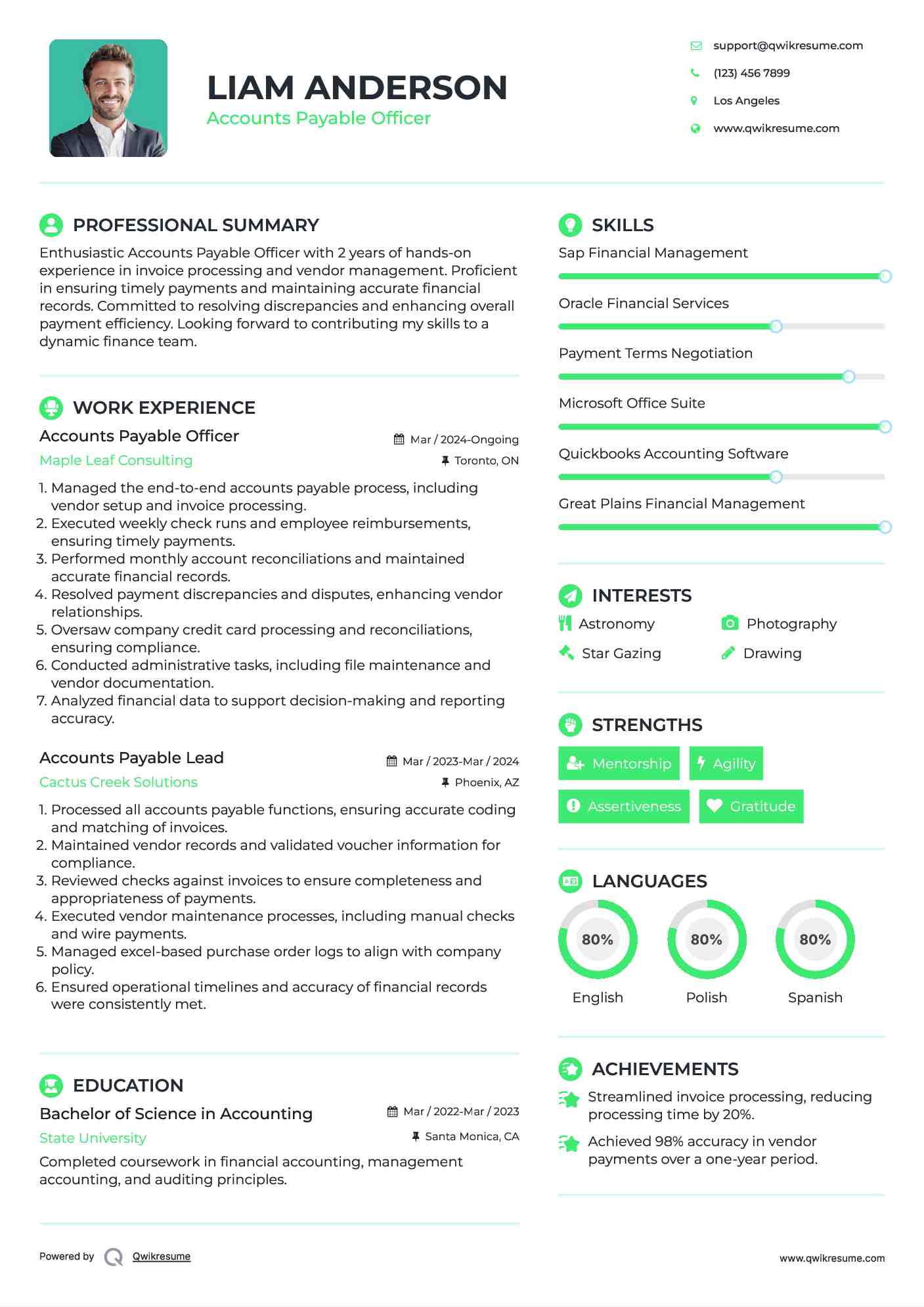 Accounts Payable Officer Resume Sample