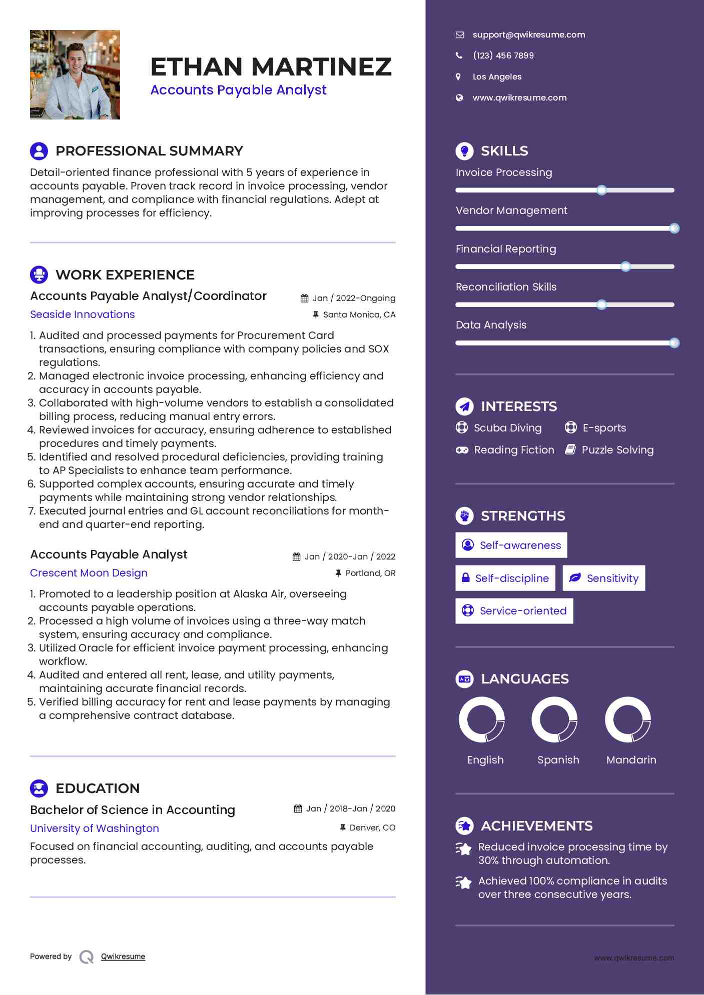 Accounts Payable Analyst/Coordinator Resume Model