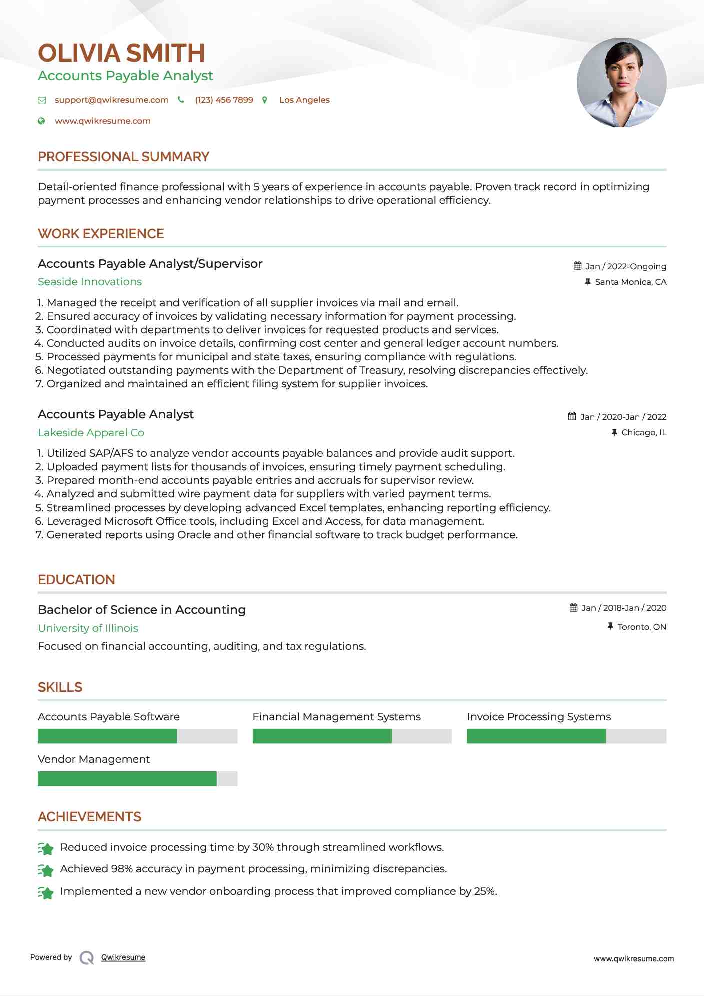 Accounts Payable Analyst/Supervisor Resume Template