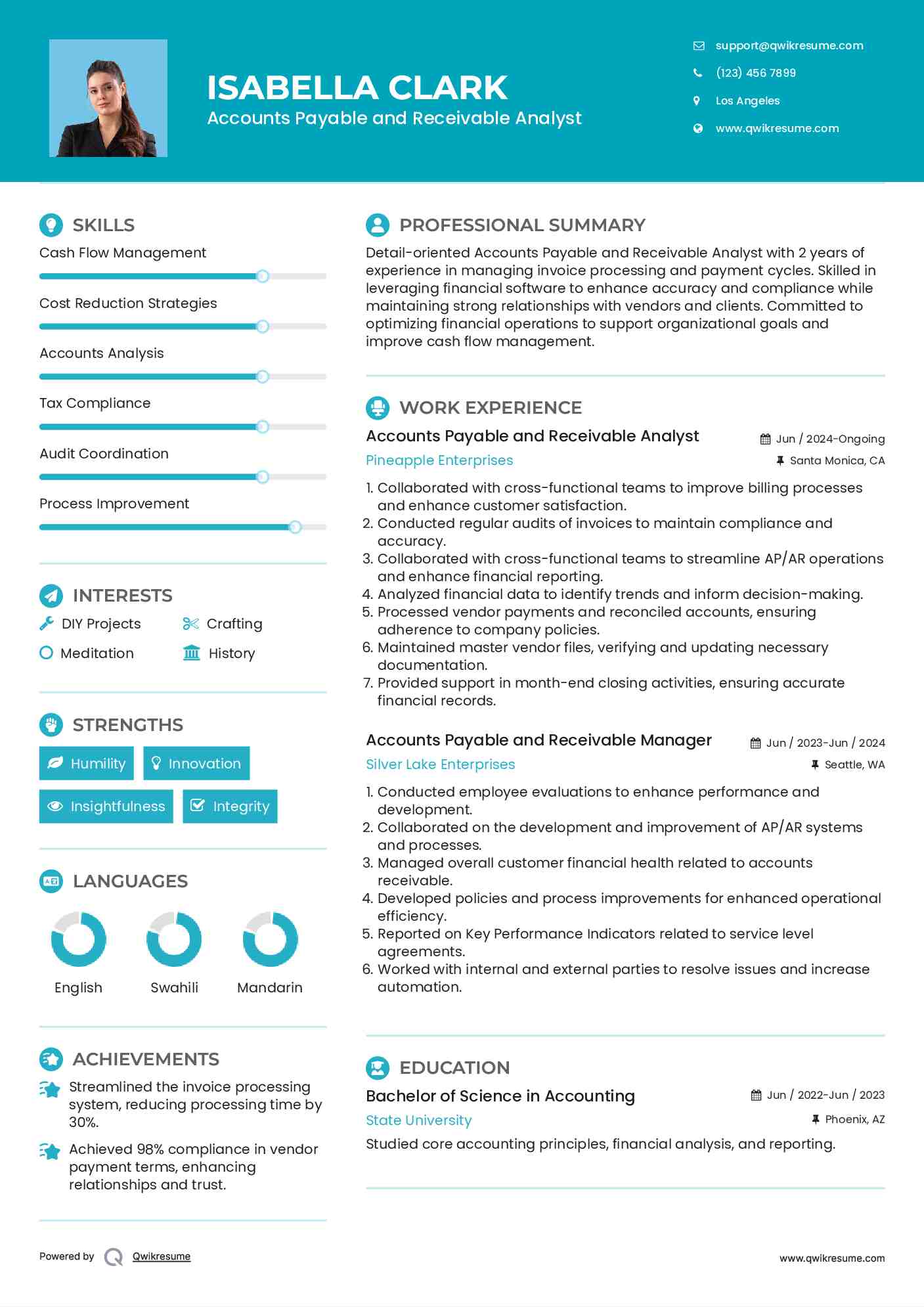 Accounts Payable and Receivable Analyst Resume Example