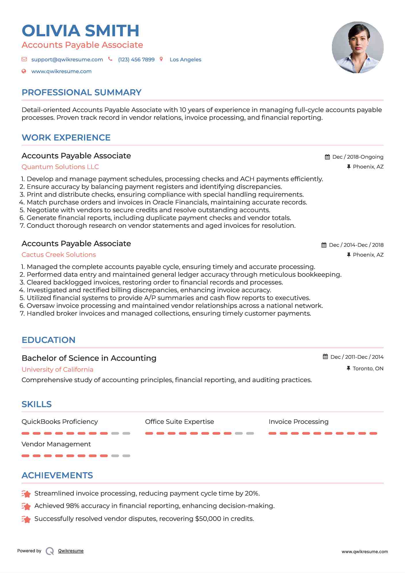 Accounts Payable Associate Resume Format