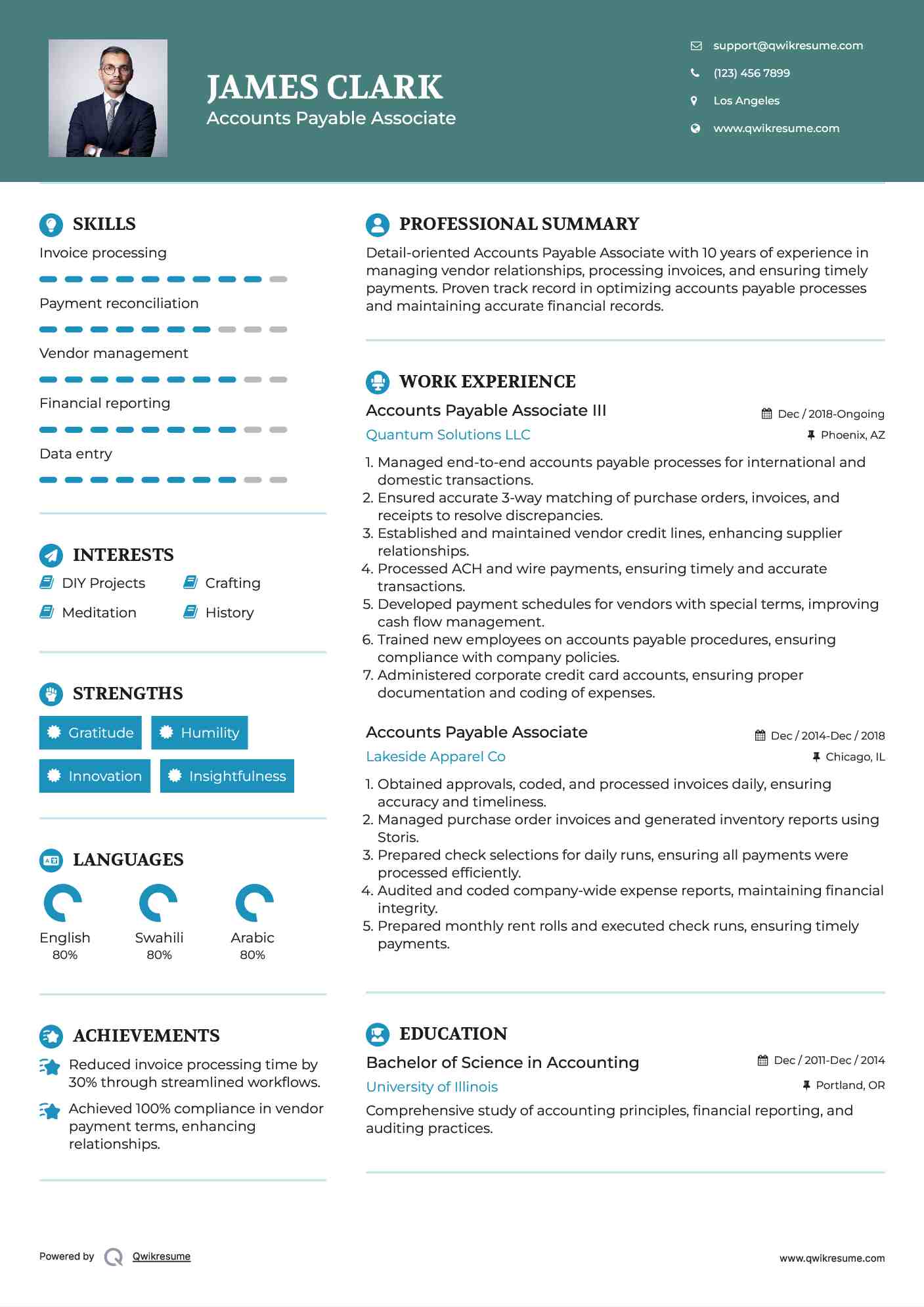 Accounts Payable Associate III Resume Example