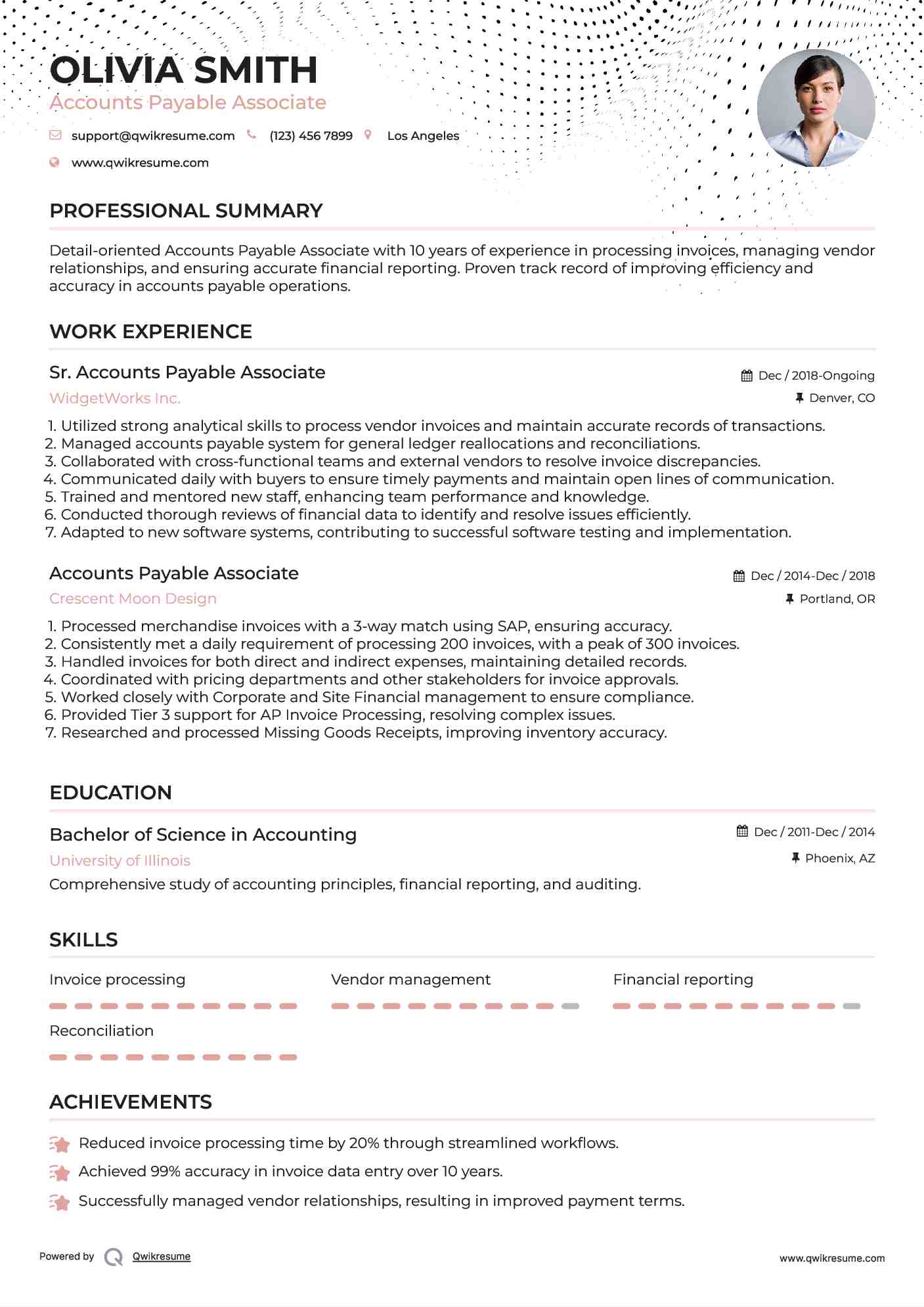 Sr. Accounts Payable Associate Resume Example