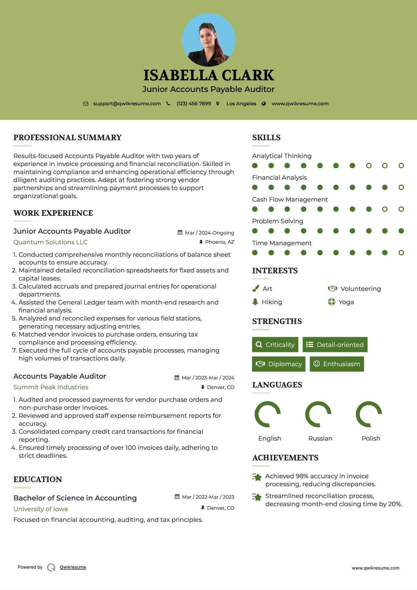 Junior Accounts Payable Auditor Resume Example