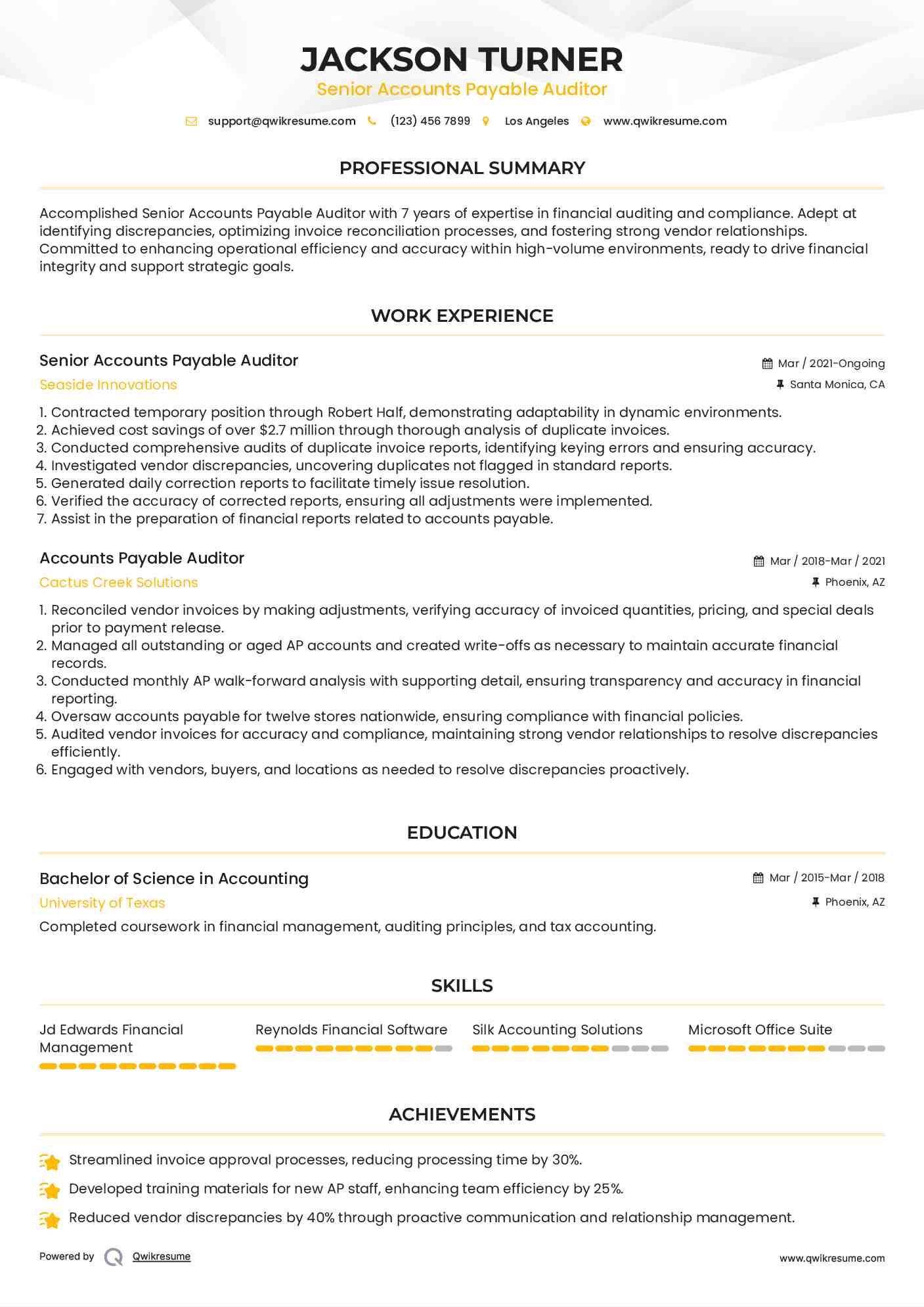 Senior Accounts Payable Auditor Resume Model