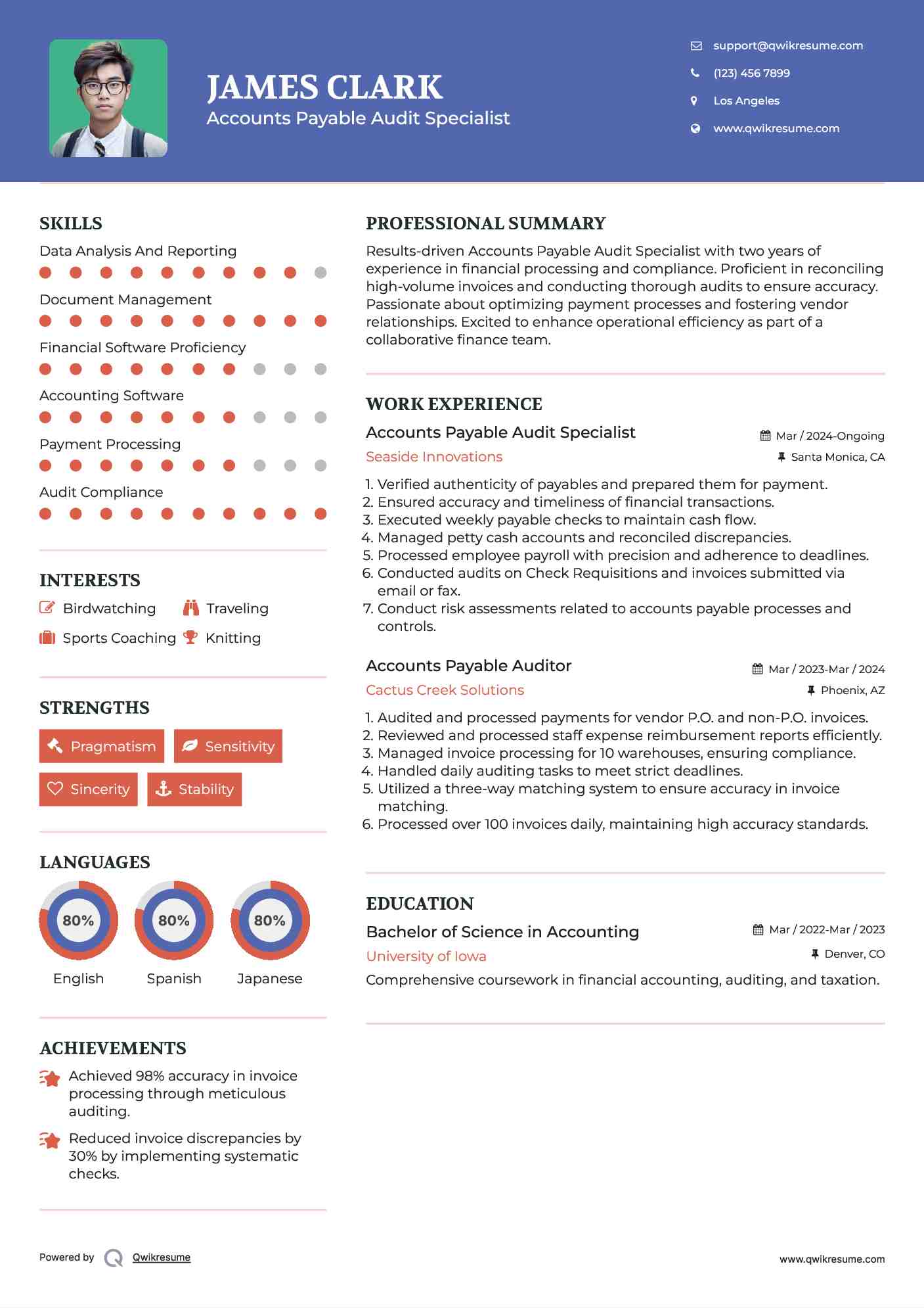 Accounts Payable Audit Specialist Resume Format