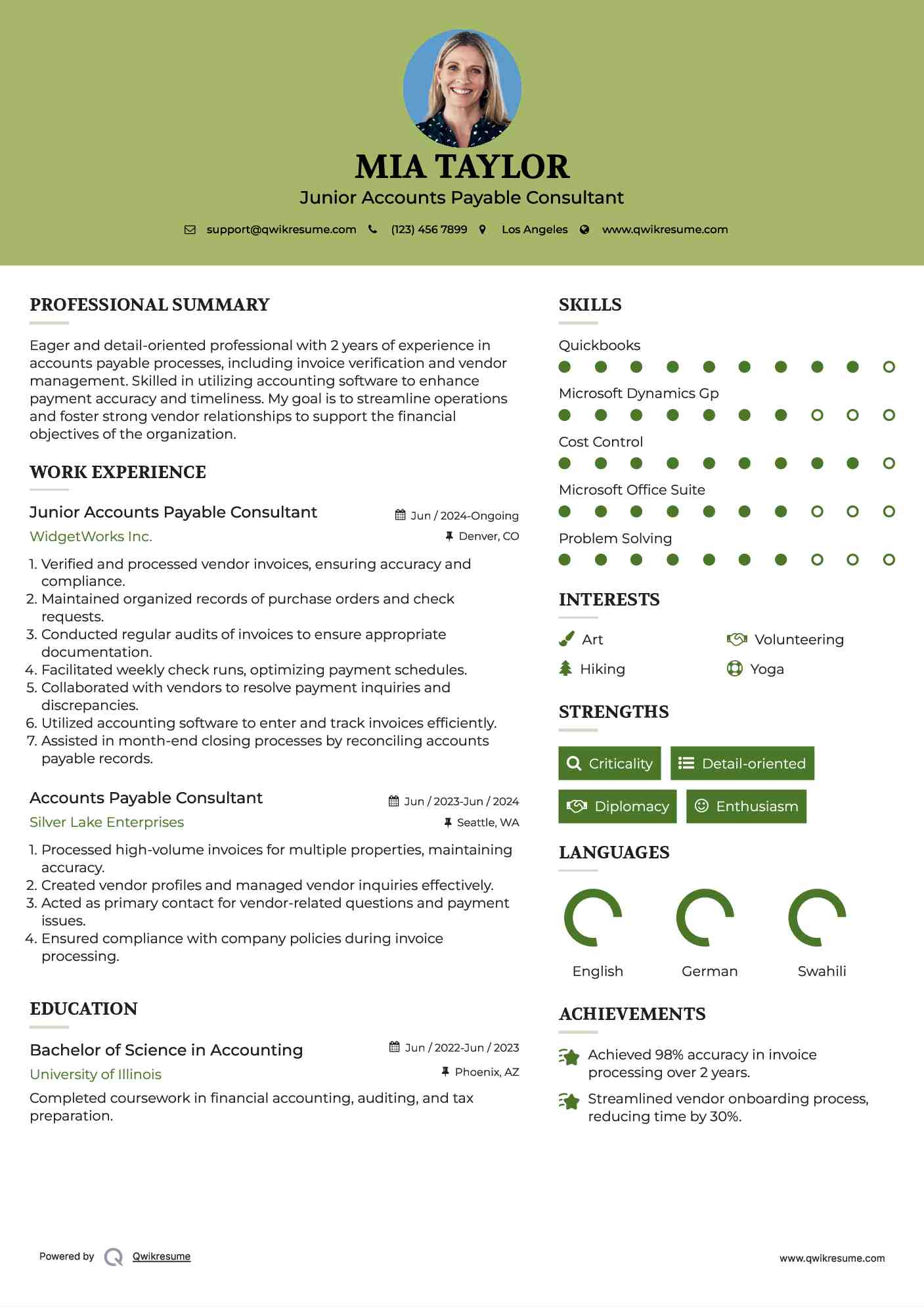 Junior Accounts Payable Consultant Resume Example