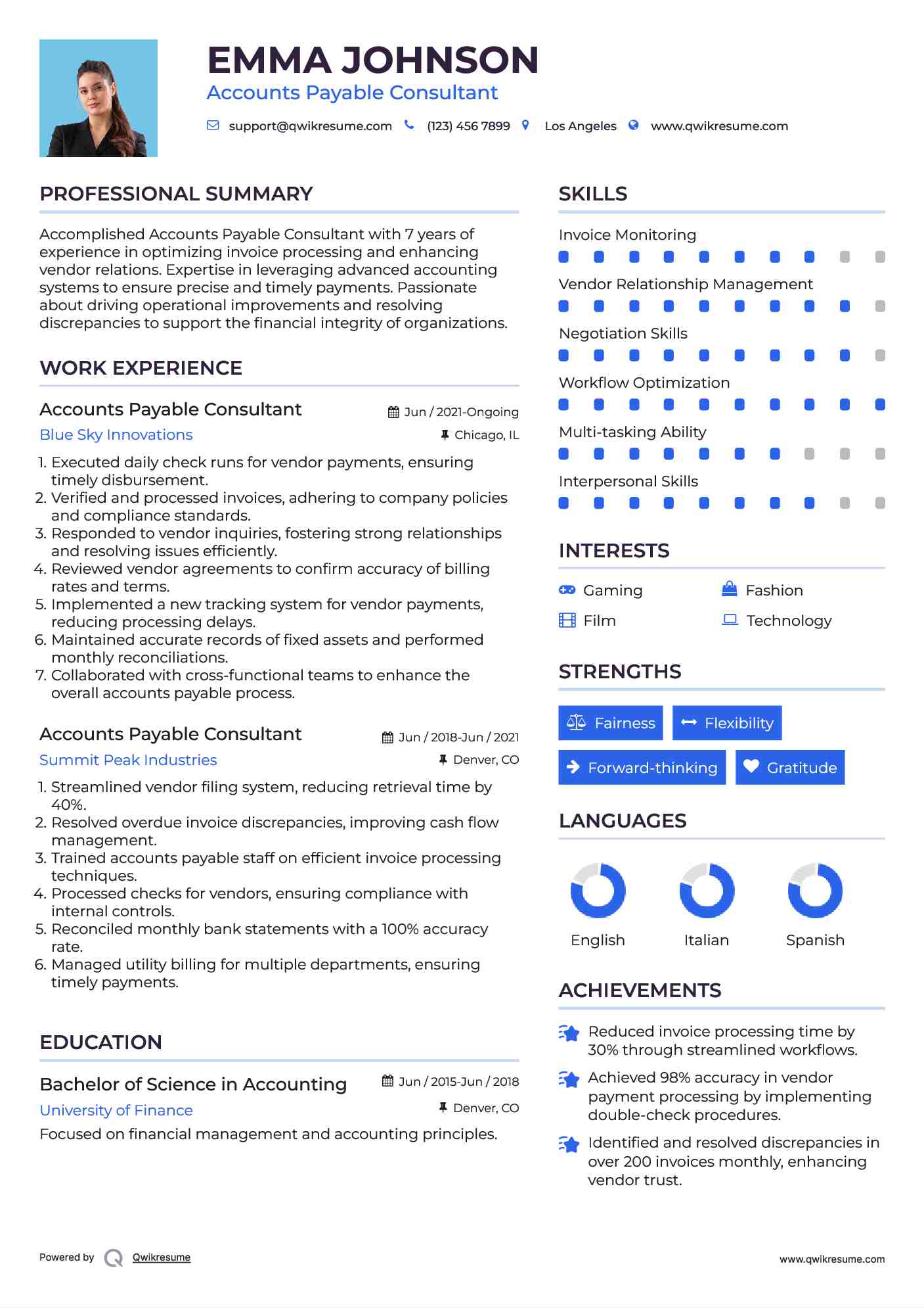 Accounts Payable Consultant Resume Sample