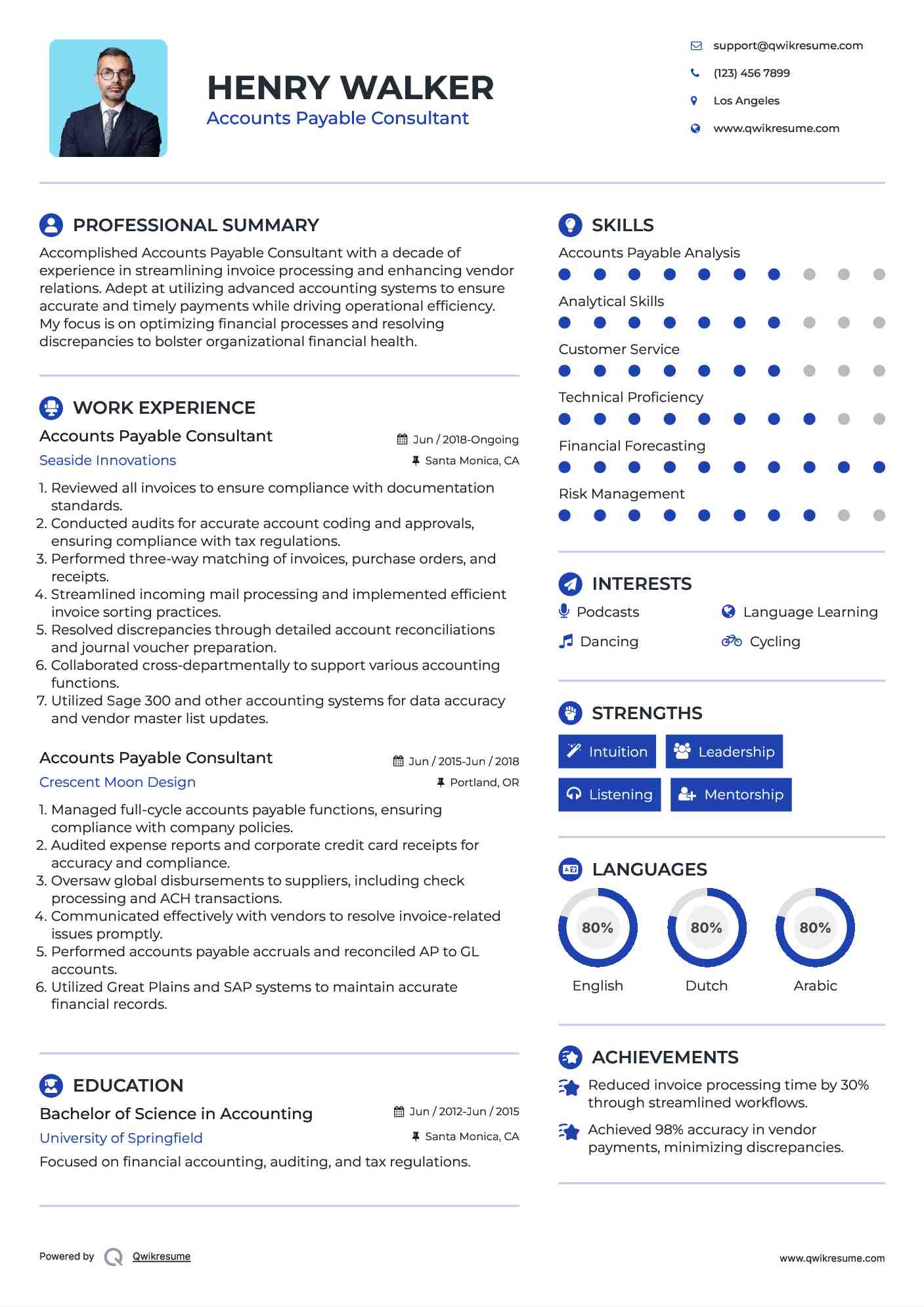 Accounts Payable Consultant Resume Example