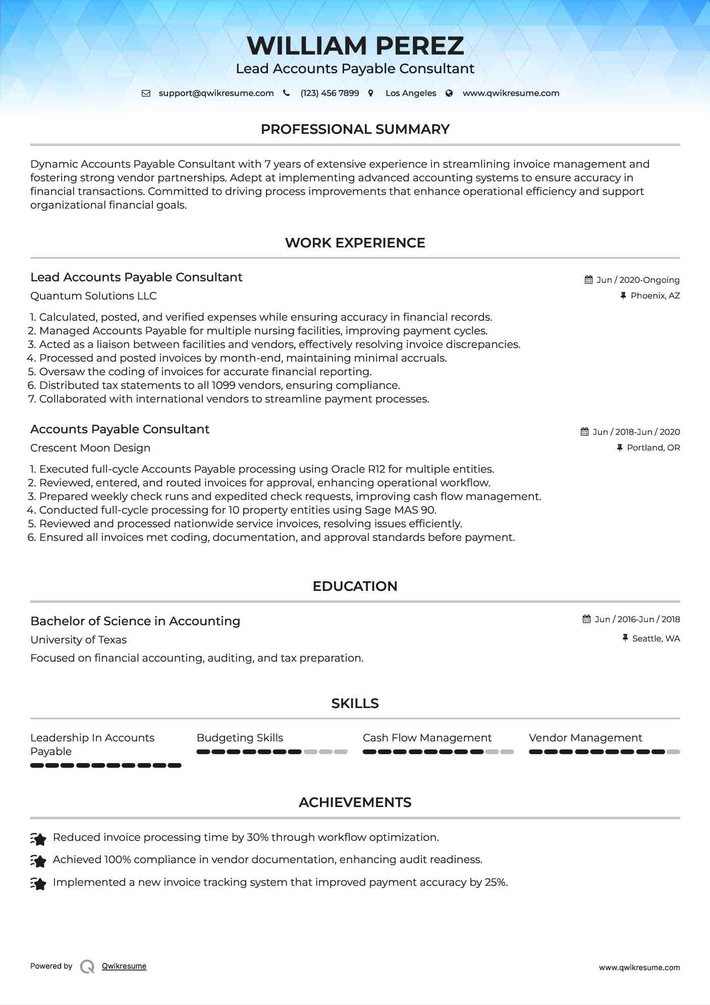Lead Accounts Payable Consultant Resume Template
