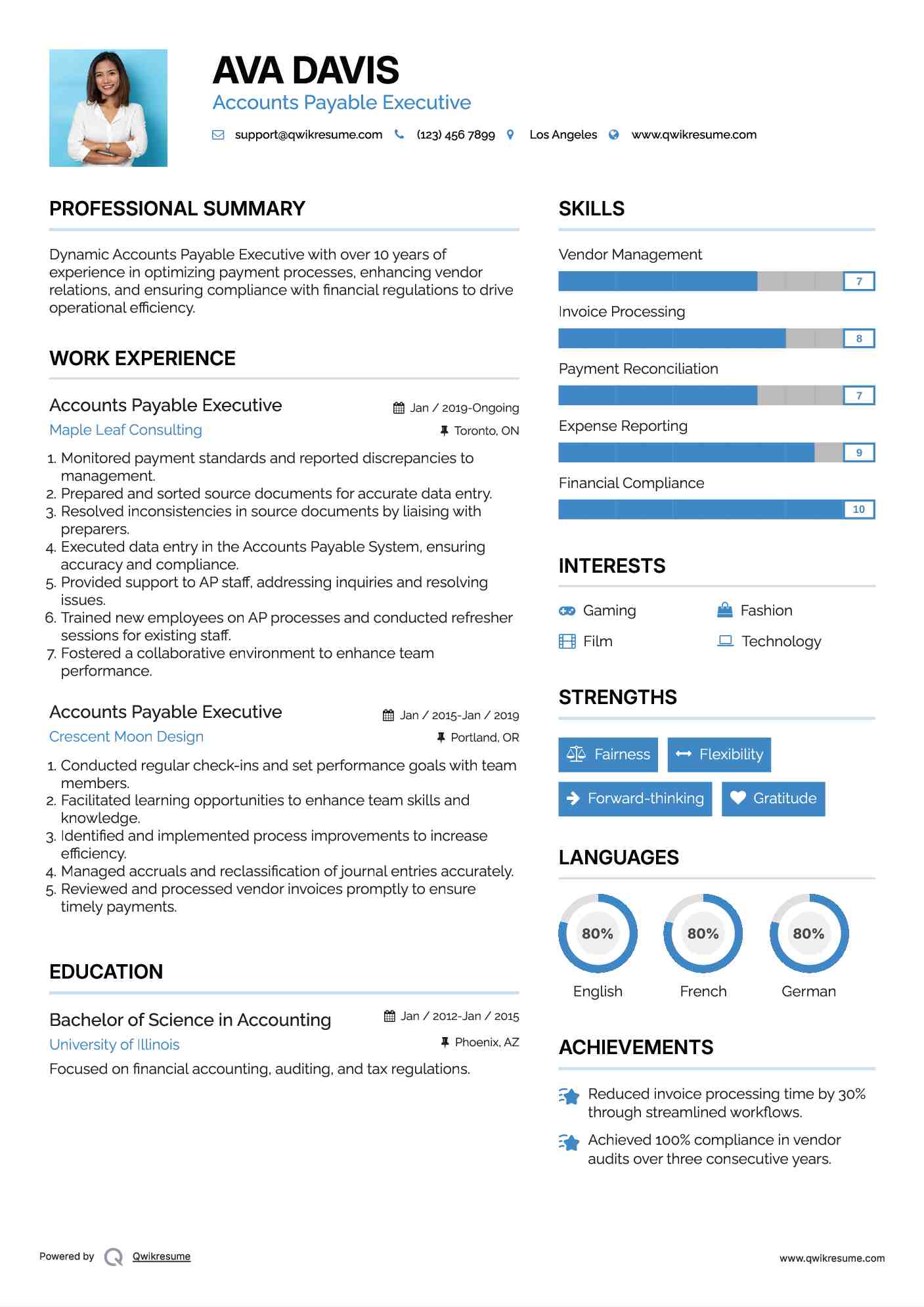 Accounts Payable Executive Resume Sample