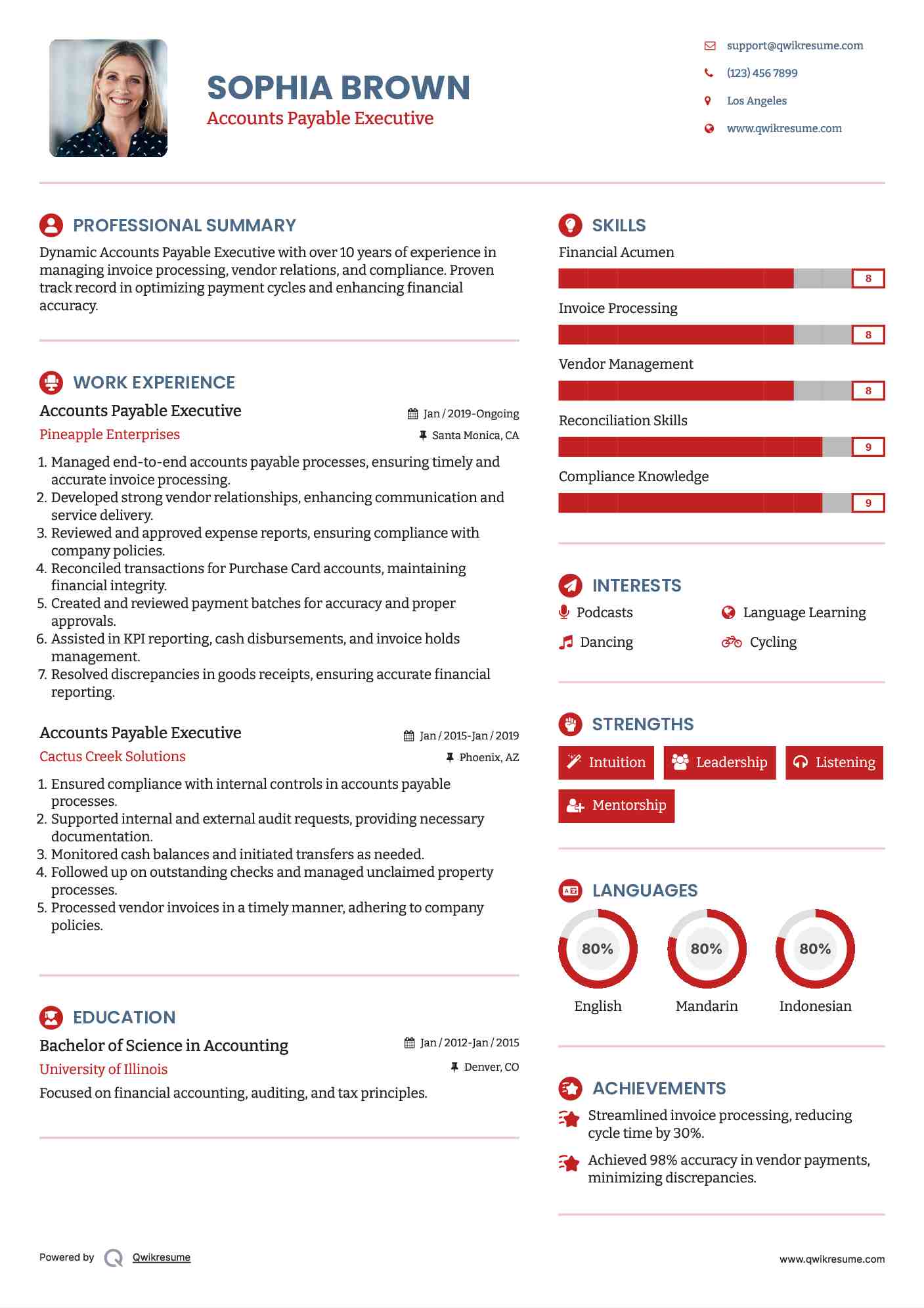 Accounts Payable Executive Resume Example