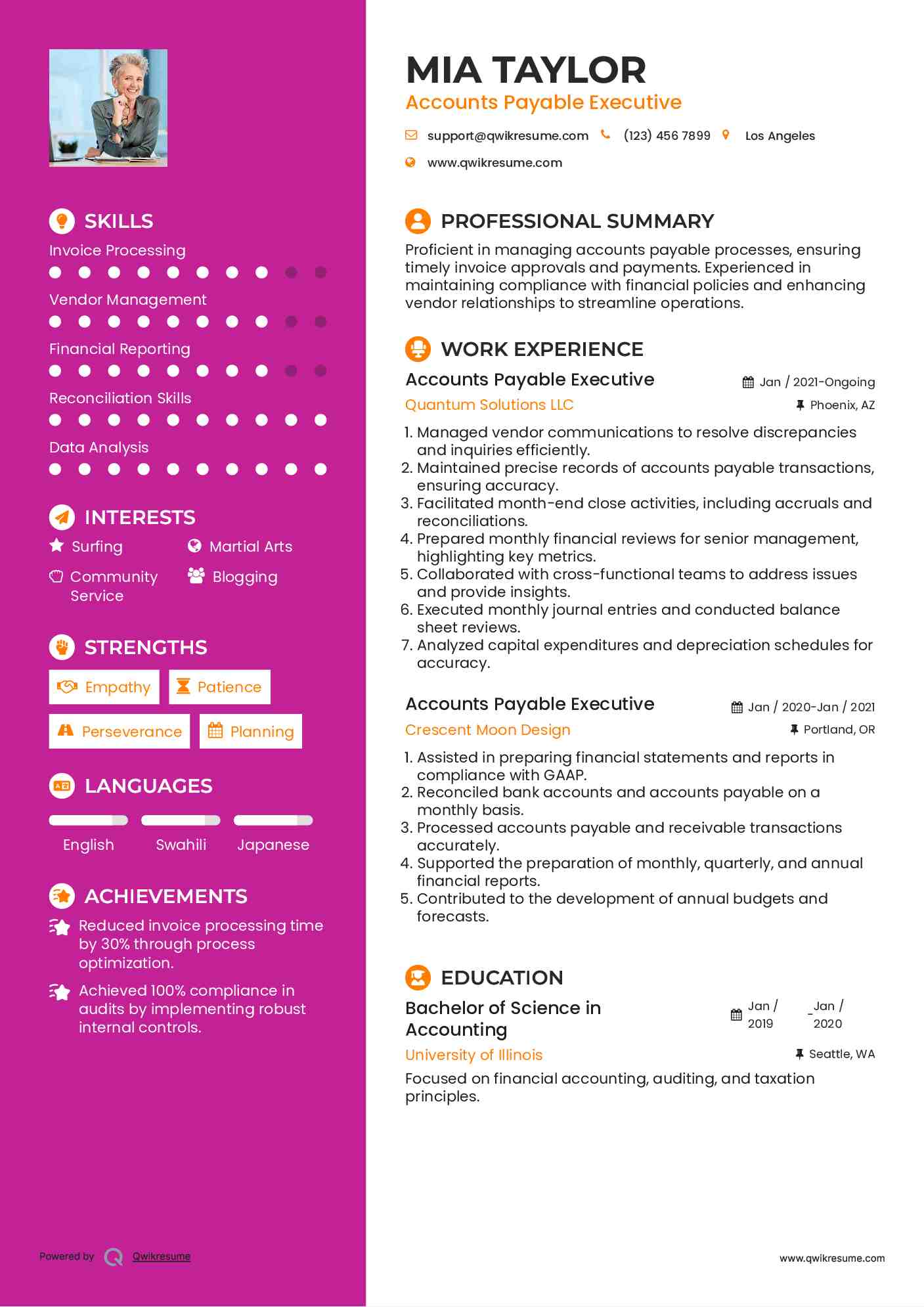 Accounts Payable Executive Resume Template