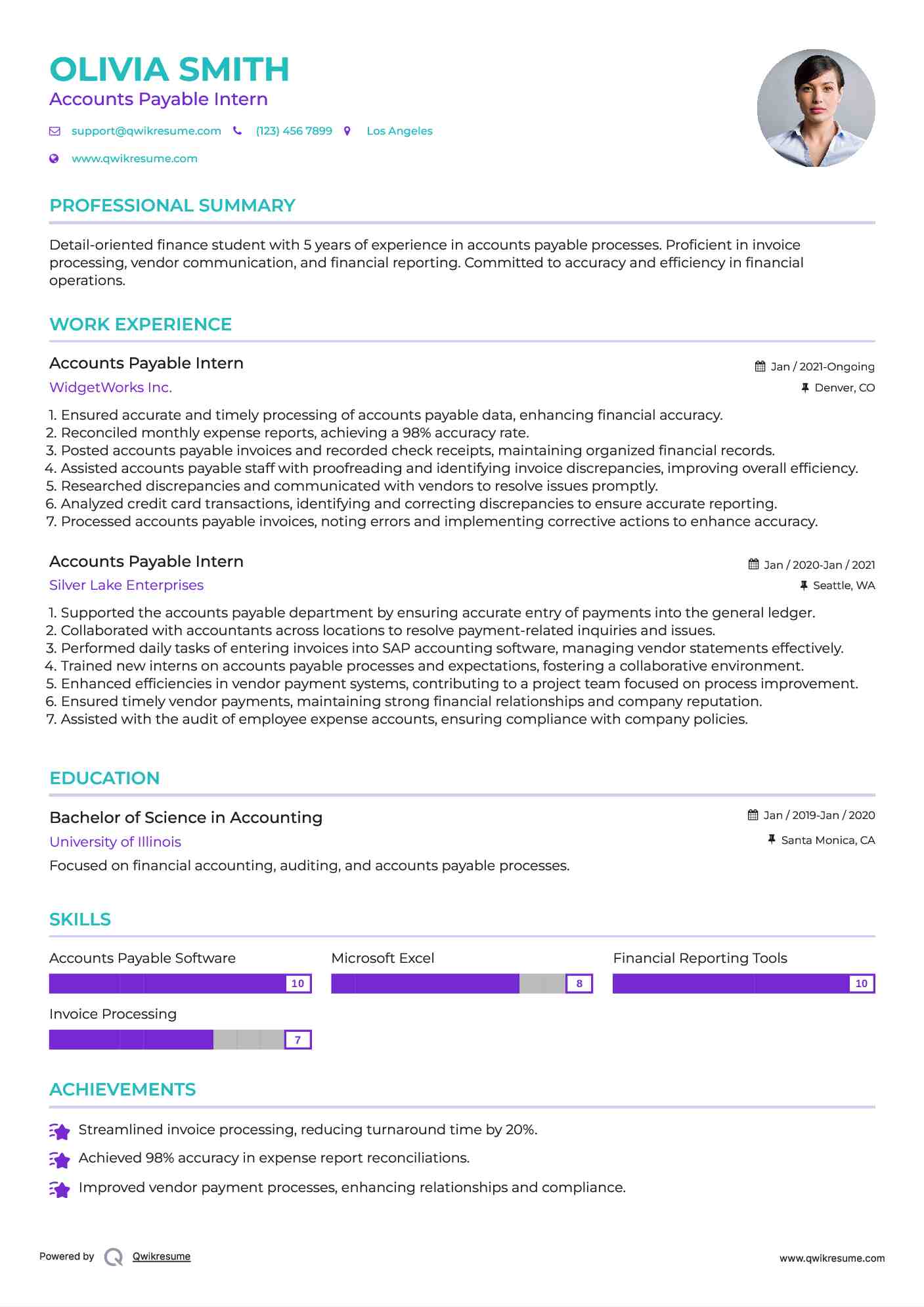 Accounts Payable Intern Resume Model