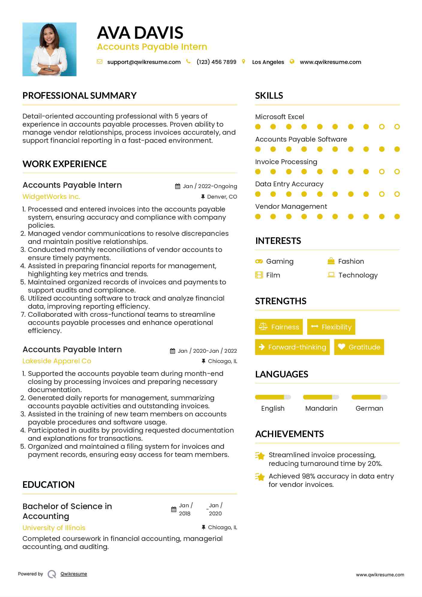 Accounts Payable Intern Resume Format
