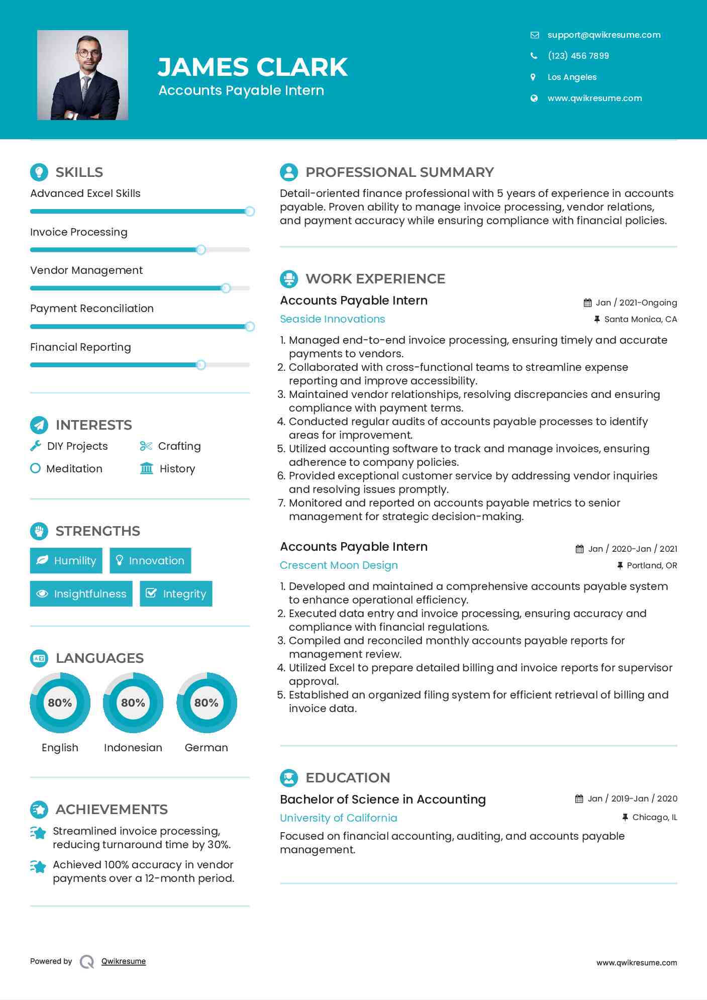 Accounts Payable Intern Resume Example