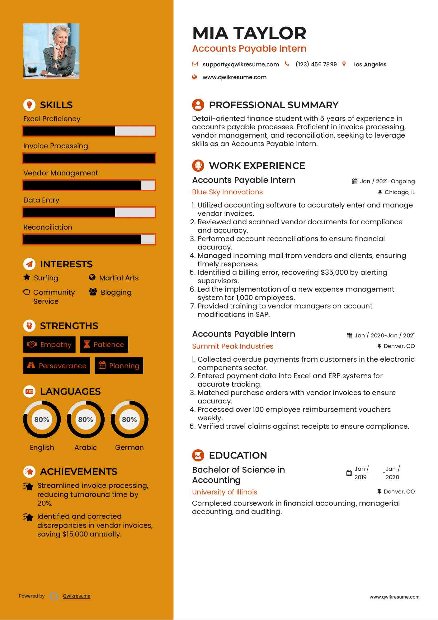 Accounts Payable Intern Resume Example