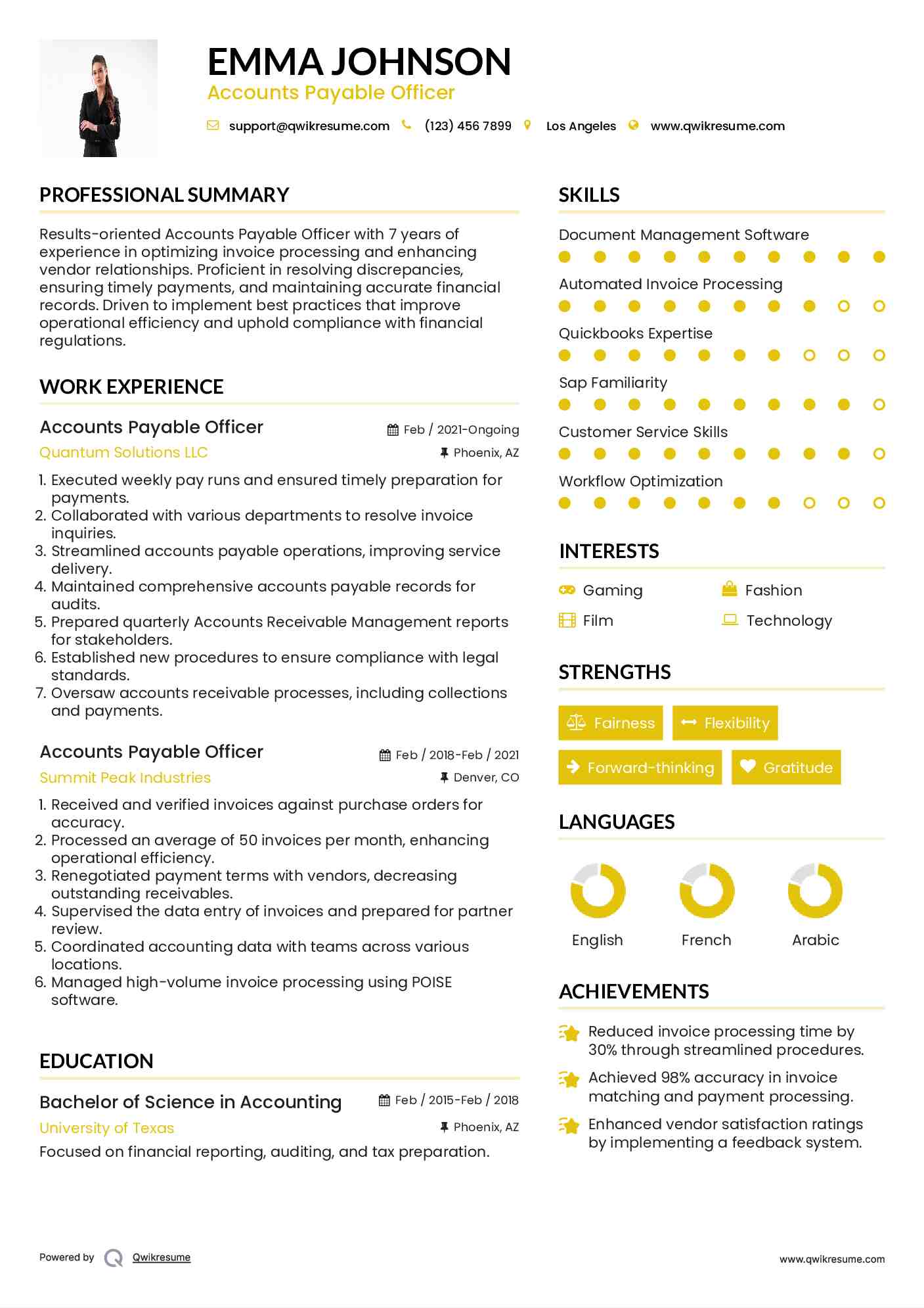 Accounts Payable Officer Resume Sample